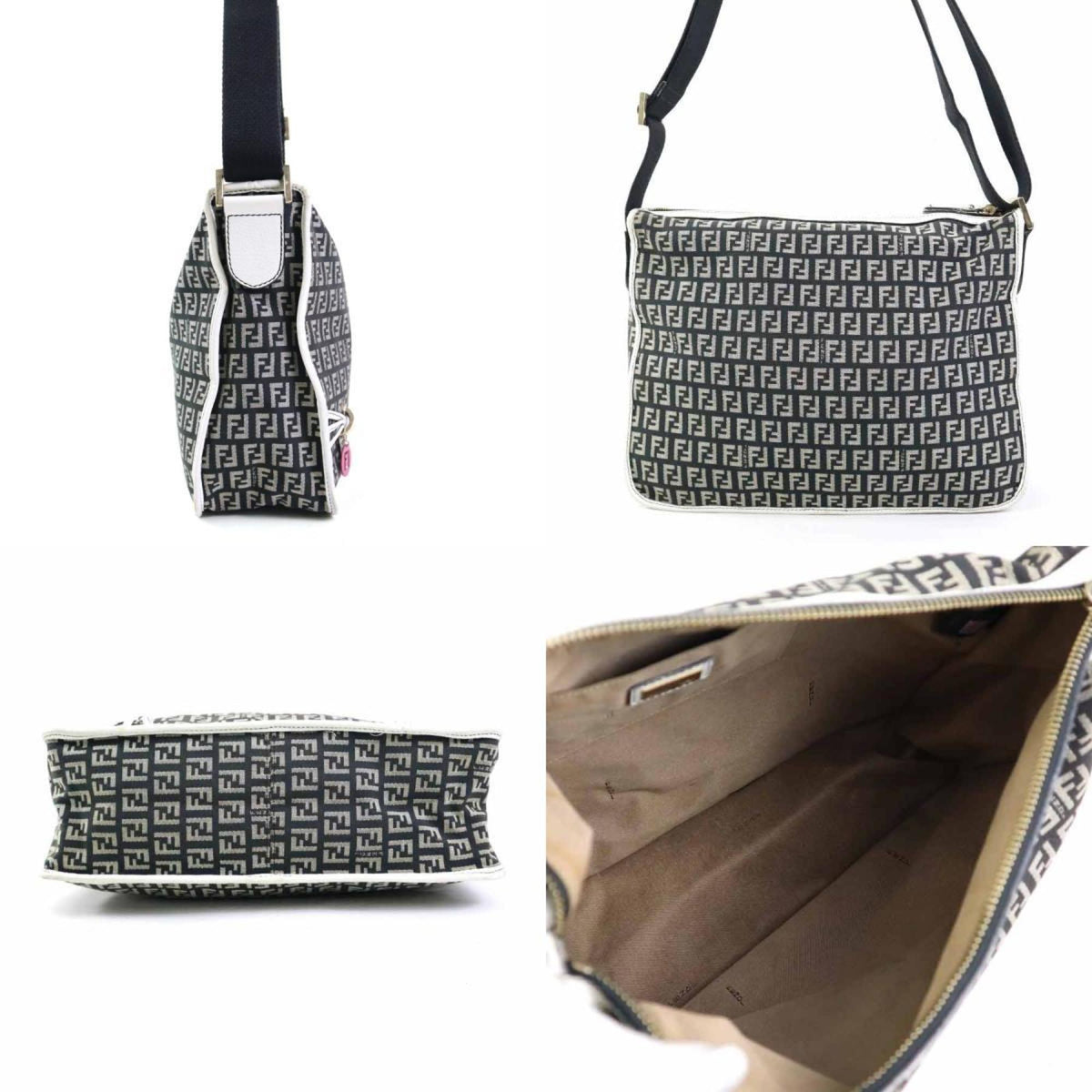 Fendi Black White Nylon Canvas Leather Shoulder Bag (Pre-Owned)