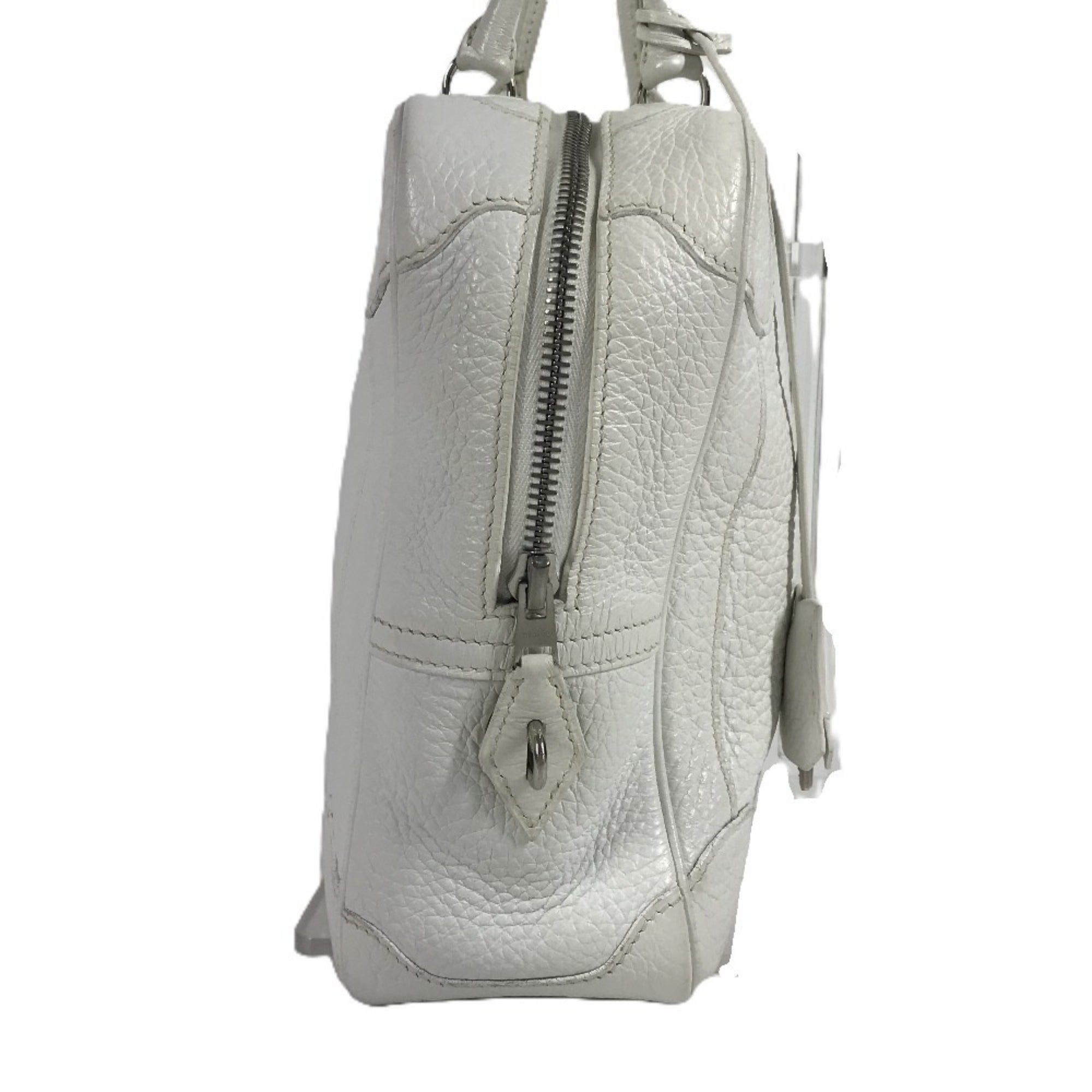 Hermes White Taurillon Clemence Leather Boston Bag Handbag (Pre-Owned)