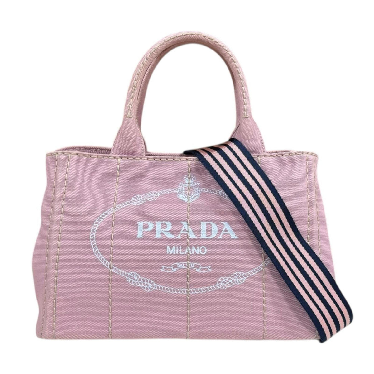 Prada Bianco Pink Canvas Shoulder Bag (Pre-Owned)