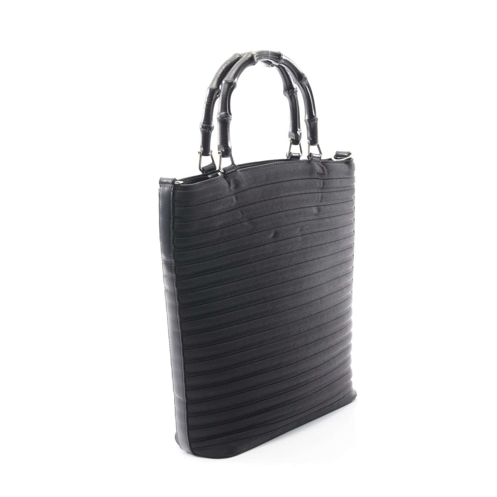 Gucci Black Leather Nylon Canvas Handbag (Pre-Owned)