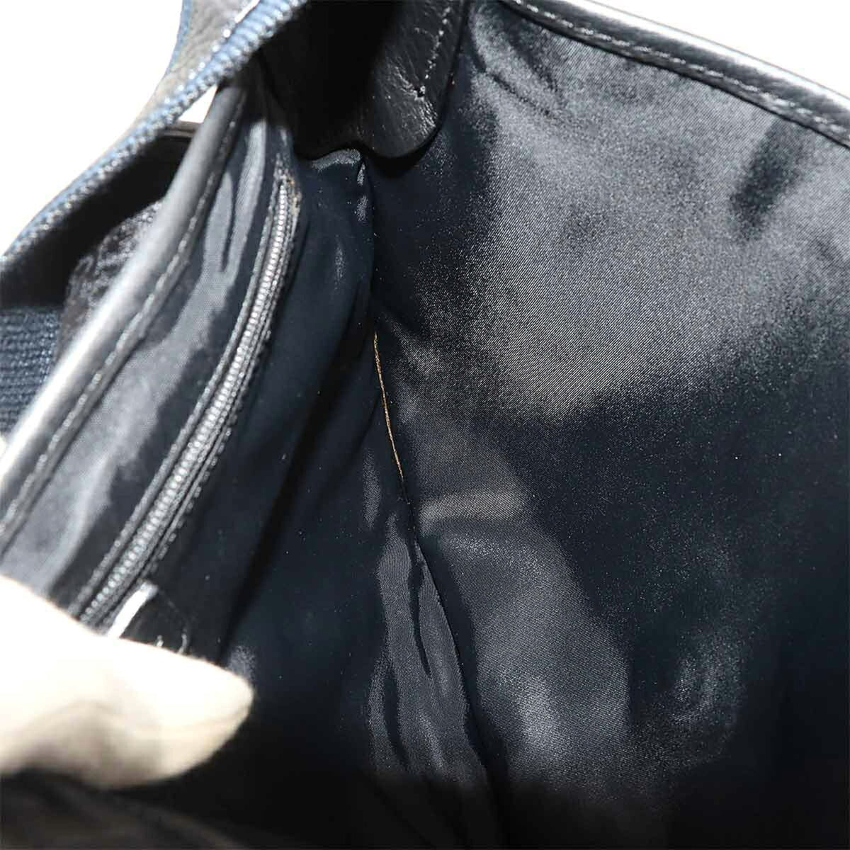 Christian Dior Black Navy Canvas Leather Shoulder Bag (Pre-Owned)