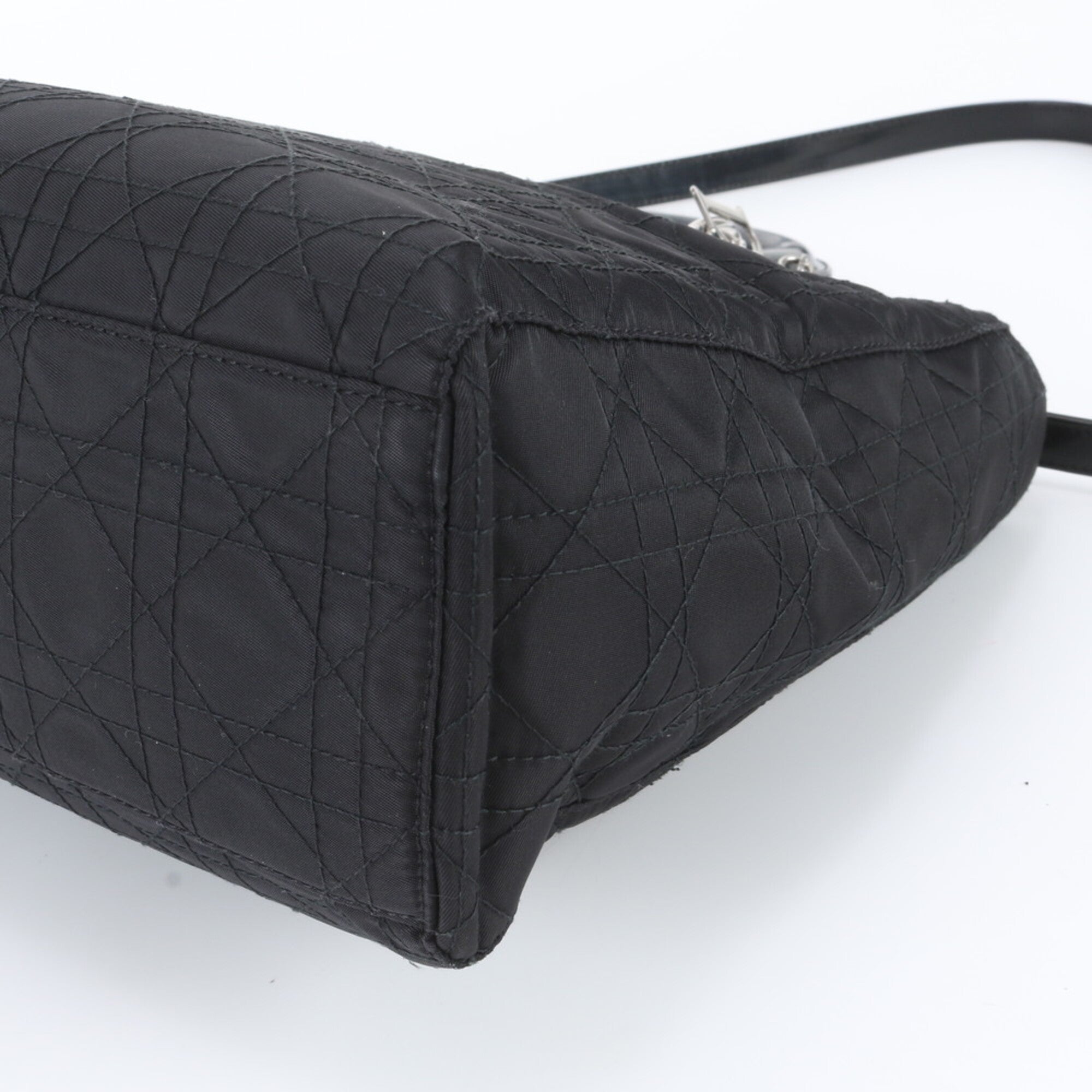 Christian Dior Lady Dior Black Leather Nylon Shoulder Bag (Pre-Owned)