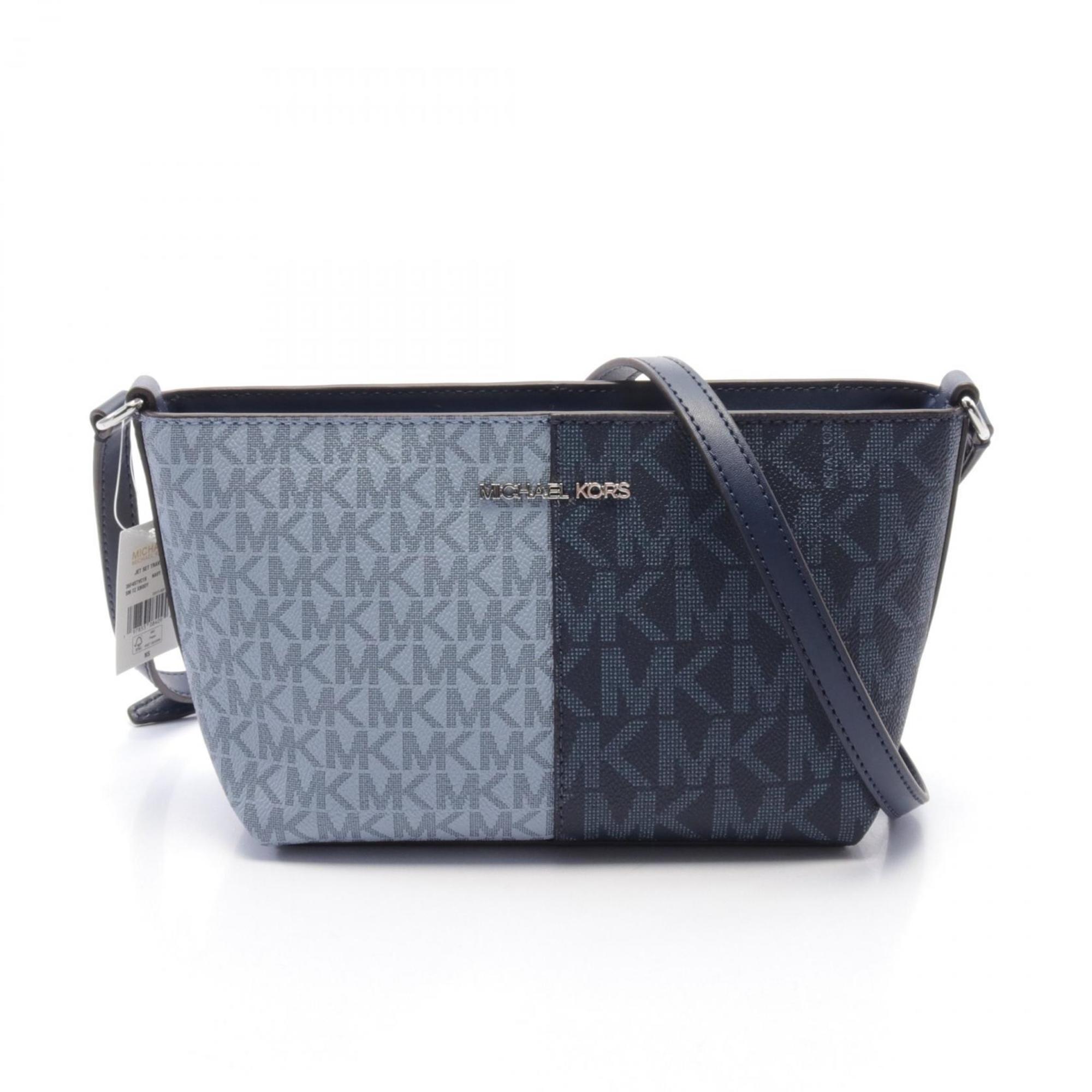 Michael Kors Jet Set Travel Blue Navy Coated Canvas Leather Shoulder Bag Weekend Bag