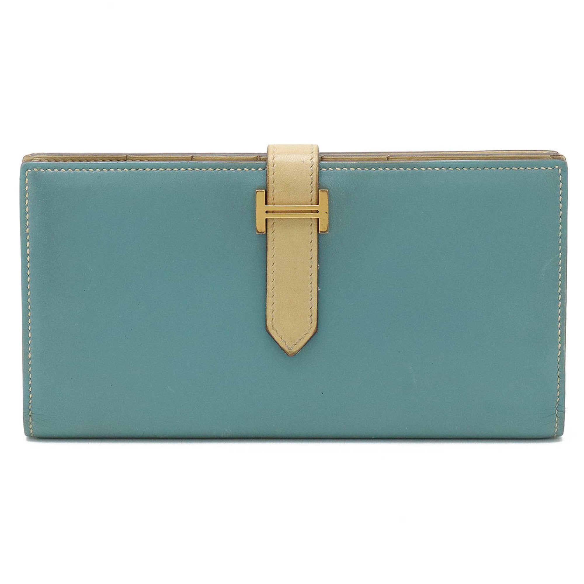 Hermes Beige Mint Blue Leather Coin Purse/Coin Case (Pre-Owned)