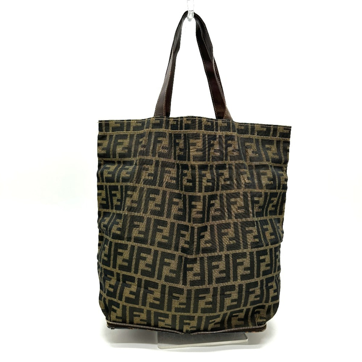Fendi Zucca Brown Leather Canvas Eco-Bag Handbag Tote Bag (Pre-Owned)