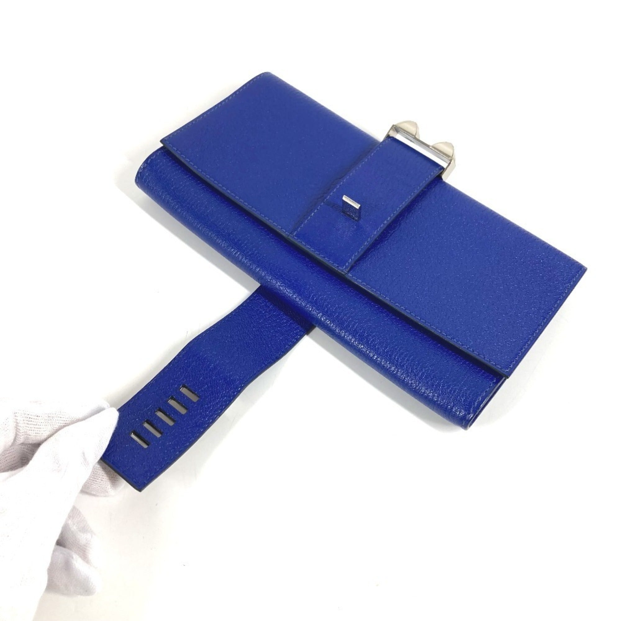 Hermes Blue Leather Clutch Bag Handbag Pouch (Pre-Owned)