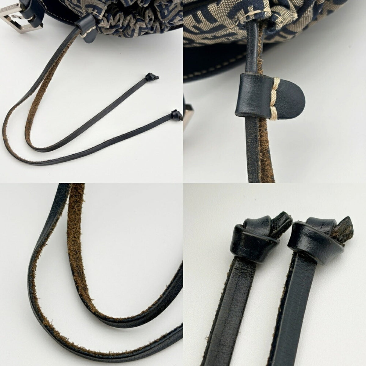 Fendi Zucca Navy Canvas Leather Shoulder Bag (Pre-Owned)