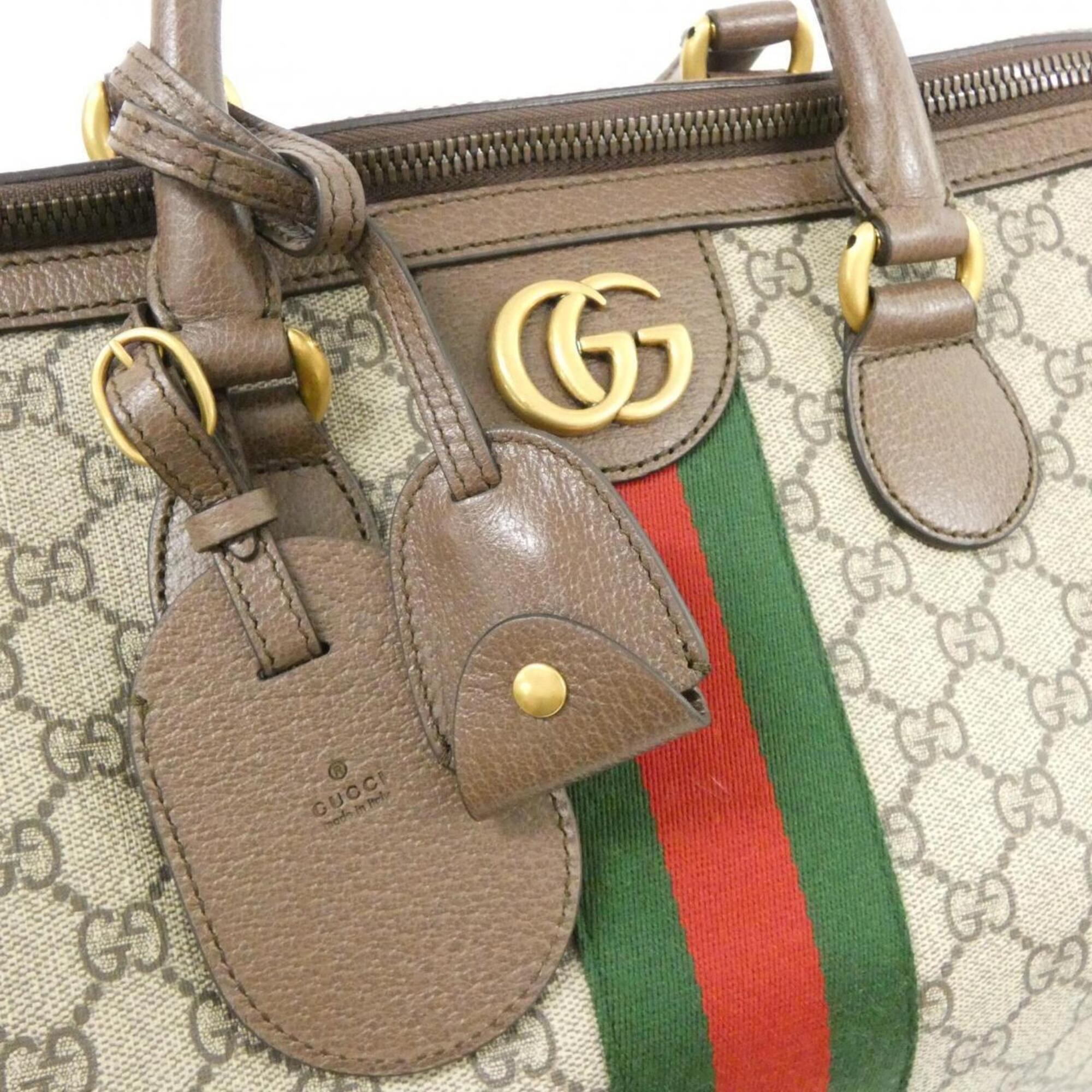 Gucci Beige Brown Gg Supreme Leather Boston Bag (Pre-Owned)