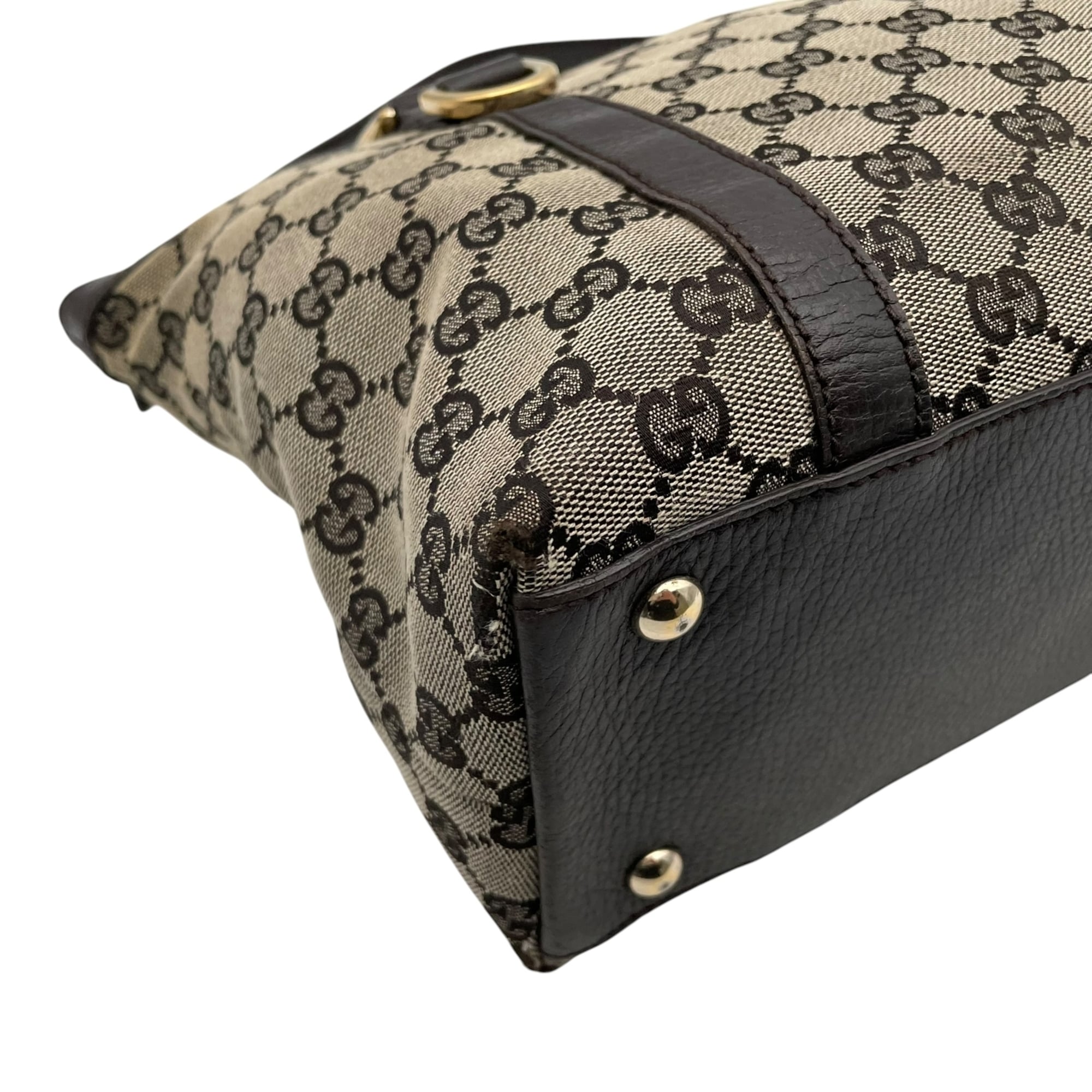 Gucci Dark Brown Gray Gg Canvas Leather Shoulder Bag Tote Bag (Pre-Owned)