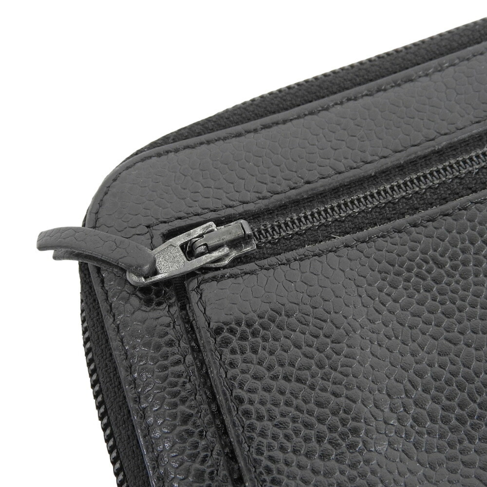 Chanel Black Grained Calfskin Long Wallet (Bi-Fold) (Pre-Owned)