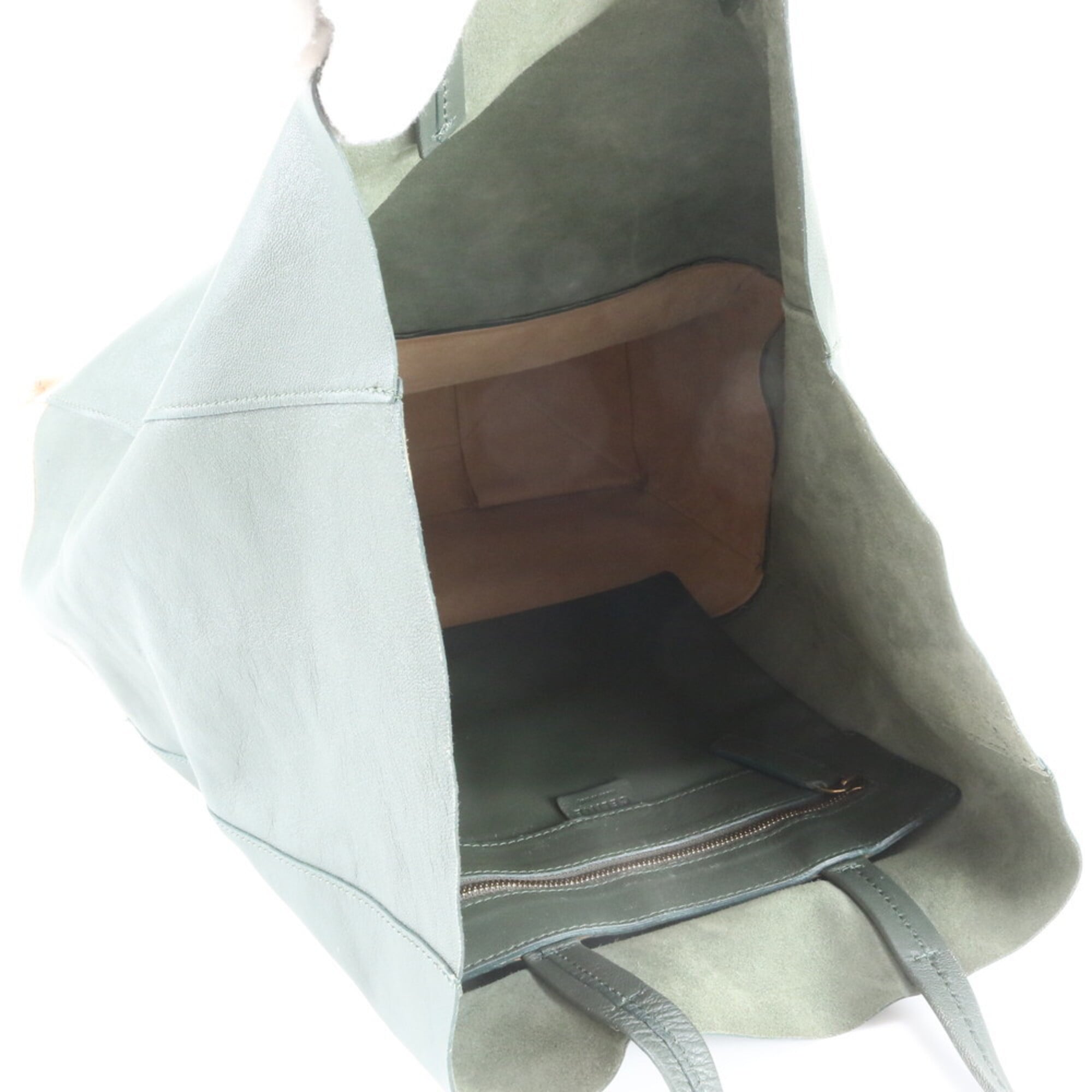 Celine Cabas Beige Moss Green Leather Handbag Tote Bag (Pre-Owned)