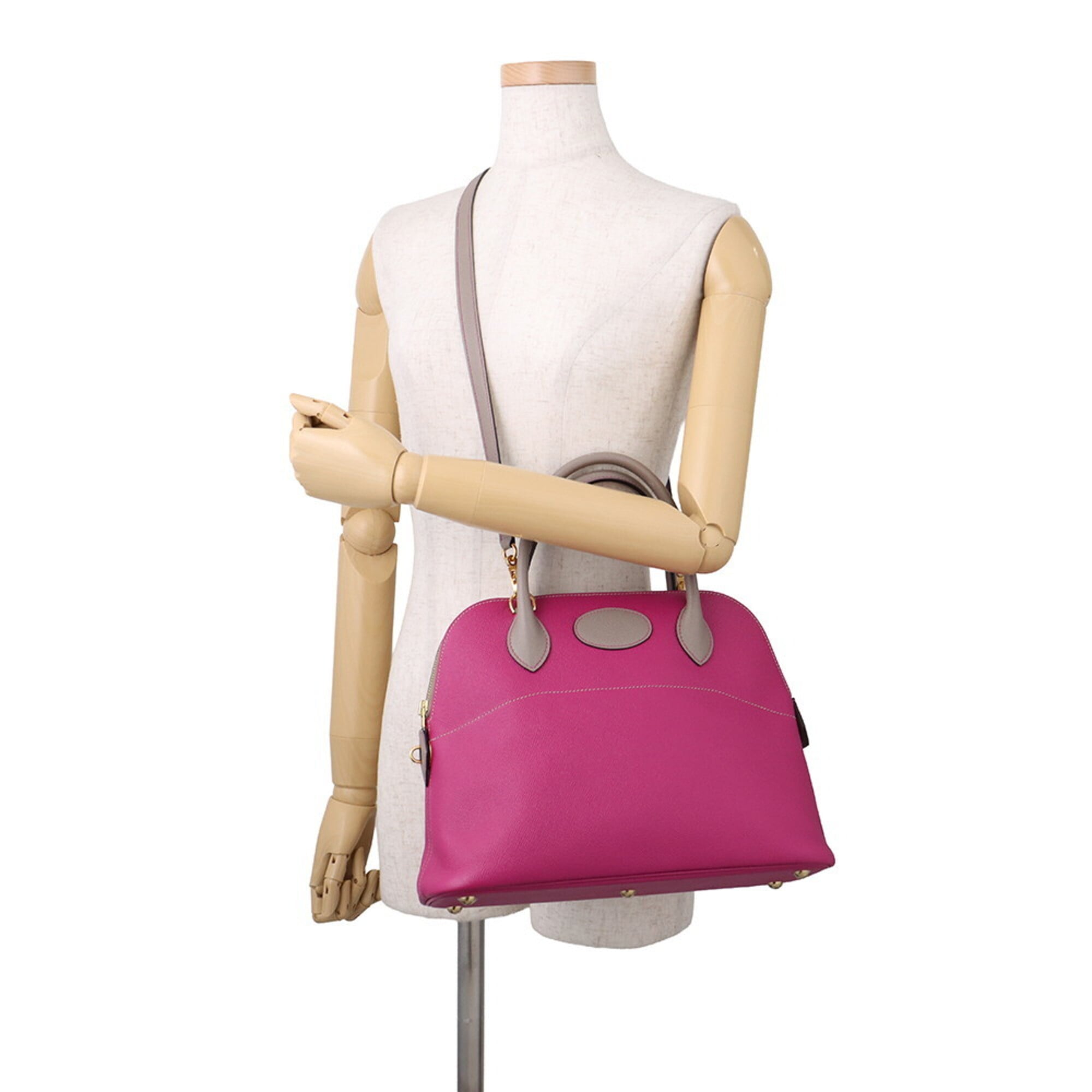 Hermes Bolide Etoupe Gray Rose Purple Epsom Leather Handbag Shoulder Bag (Pre-Owned)