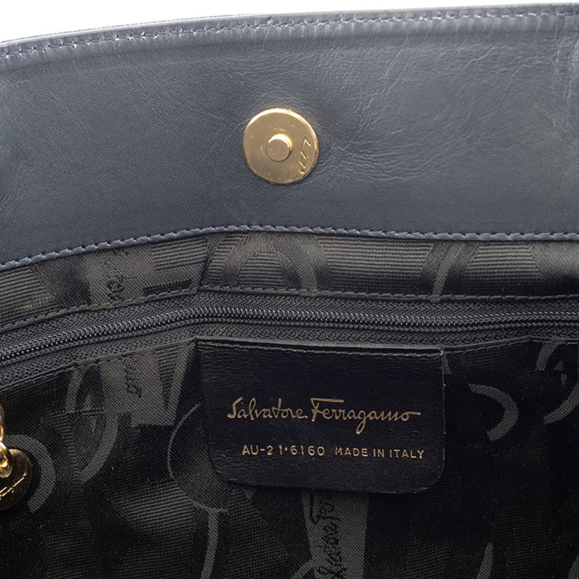 Salvatore Ferragamo Vara Navy Nylon Leather Tote Bag (Pre-Owned)