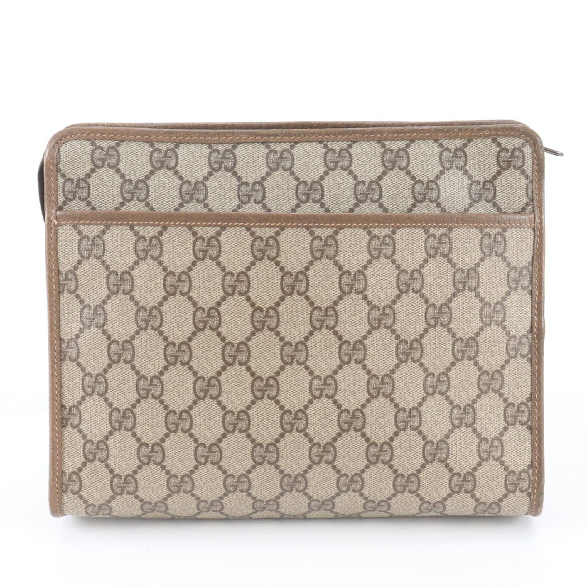 Gucci Brown Leather Coated Canvas Clutch Bag Pouch (Pre-Owned)