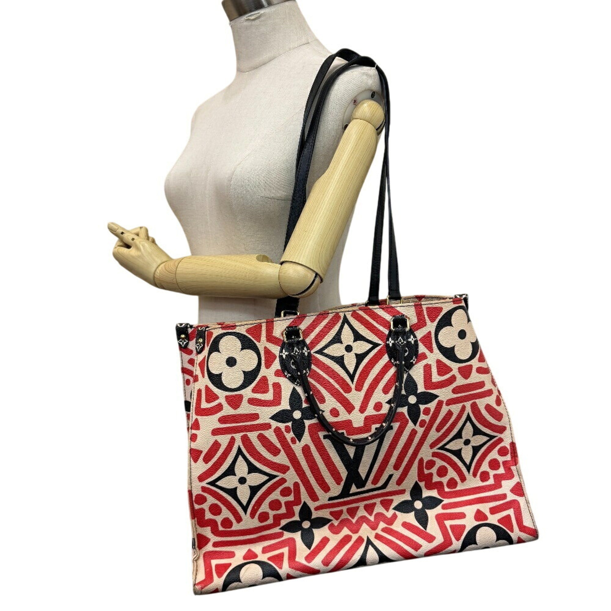Louis Vuitton Beige Black Multi-Color Red Color Leather Handbag Shoulder Bag Tote Bag (Pre-Owned)