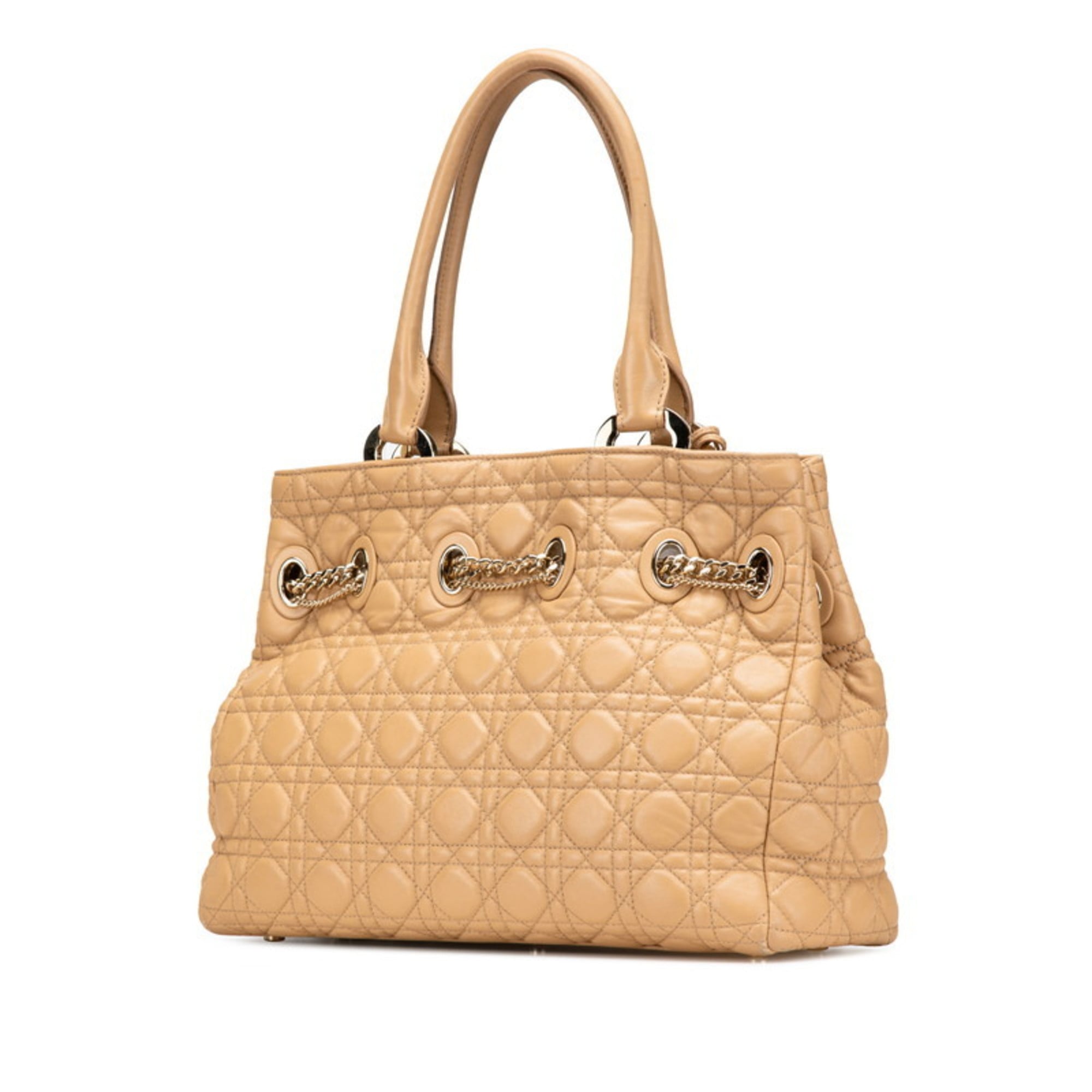 Christian Dior Lady Dior Beige Brown Leather Handbag Tote Bag (Pre-Owned)