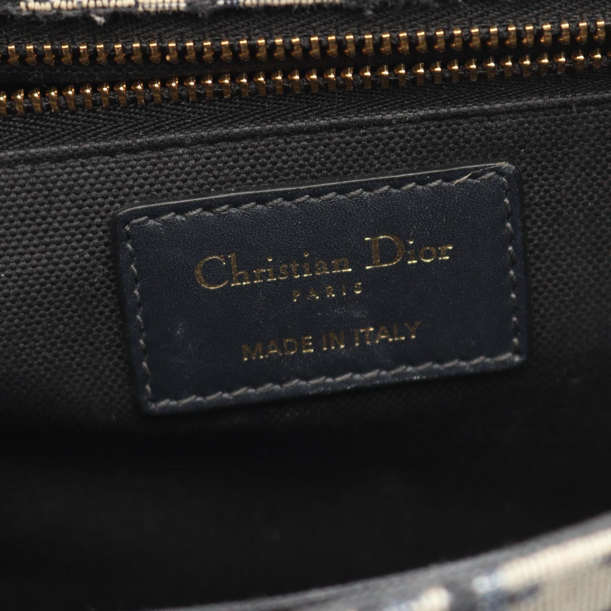 Christian Dior Beige Navy Canvas Leather Handbag Shoulder Bag (Pre-Owned)