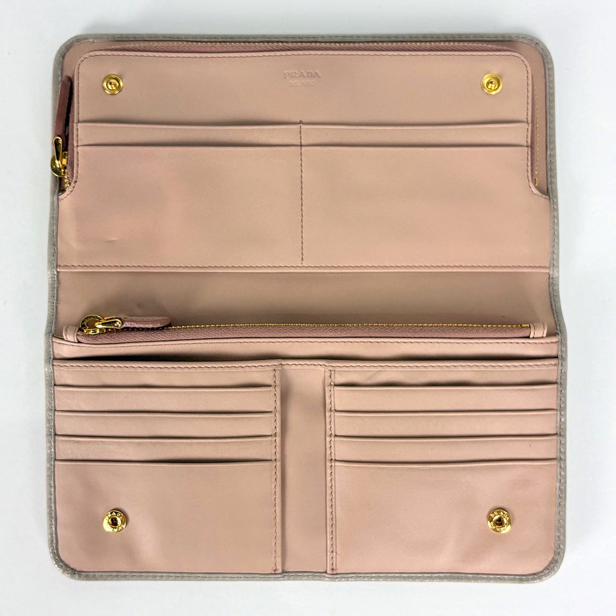 Prada Grayish Leather Long Wallet (Bi-Fold) (Pre-Owned)