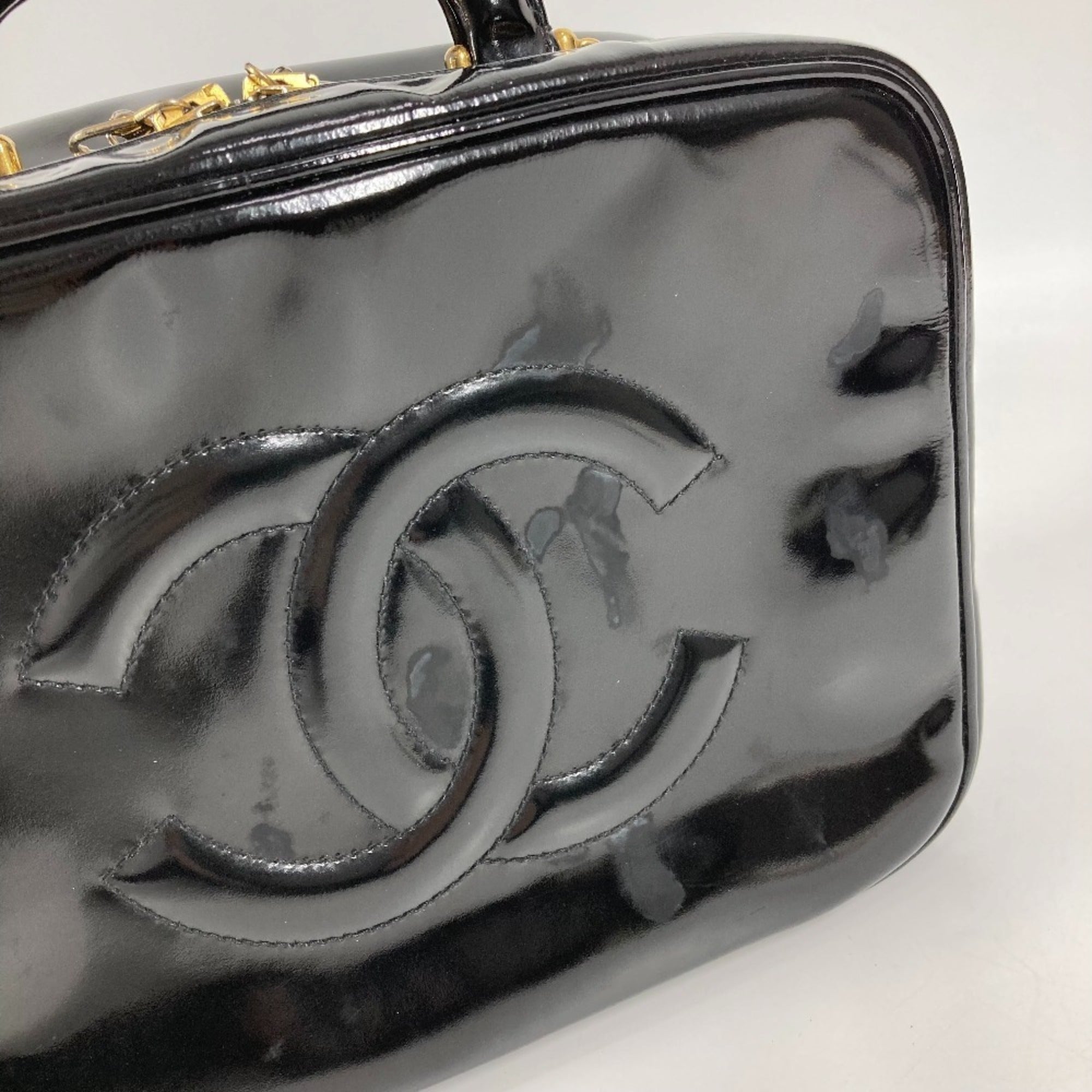 Chanel Black Leather Handbag Shoulder Bag Vanity Bag (Pre-Owned)