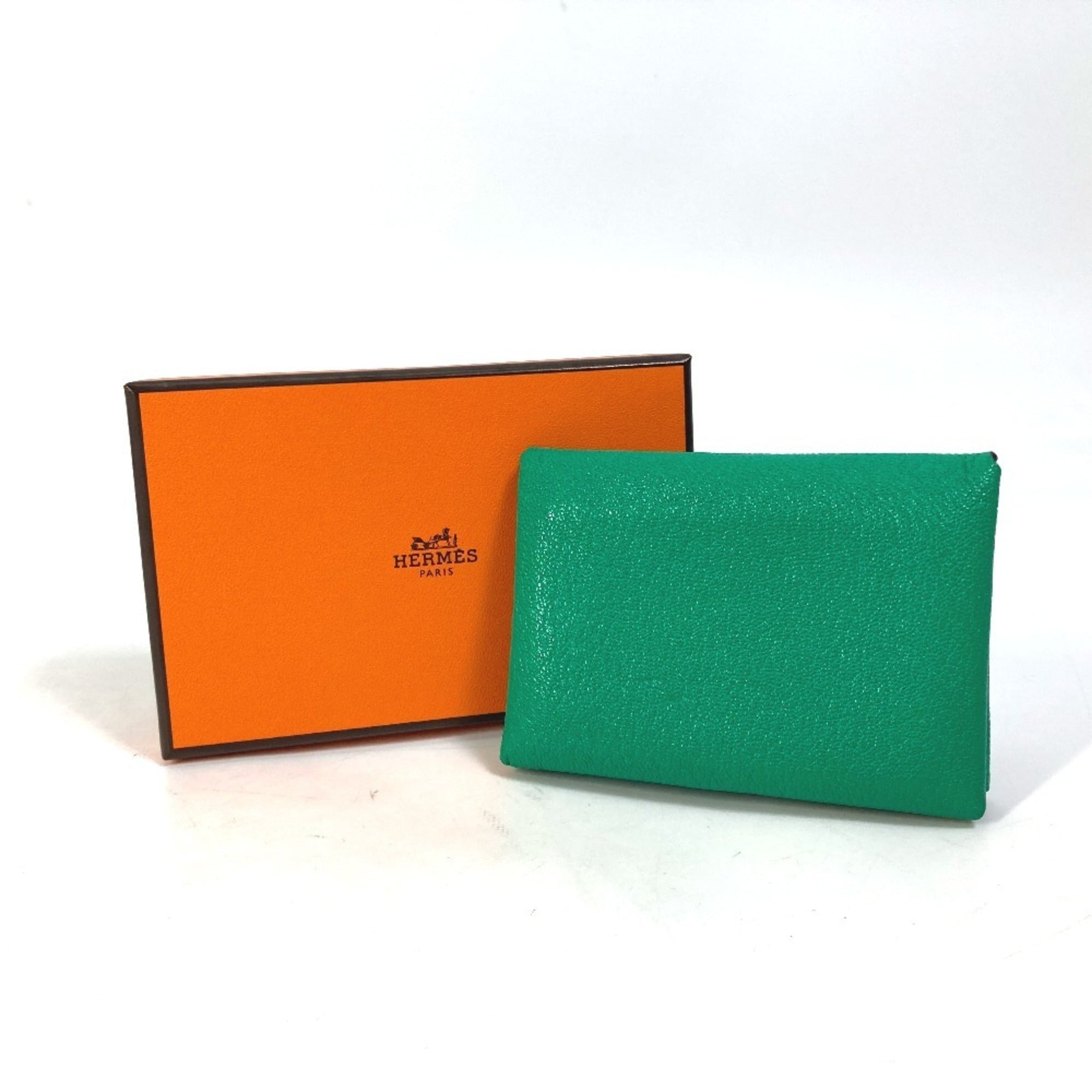 Hermes Bicolor Green Mint Green Pink Chevre Leather Coin Purse/Coin Case (Pre-Owned)