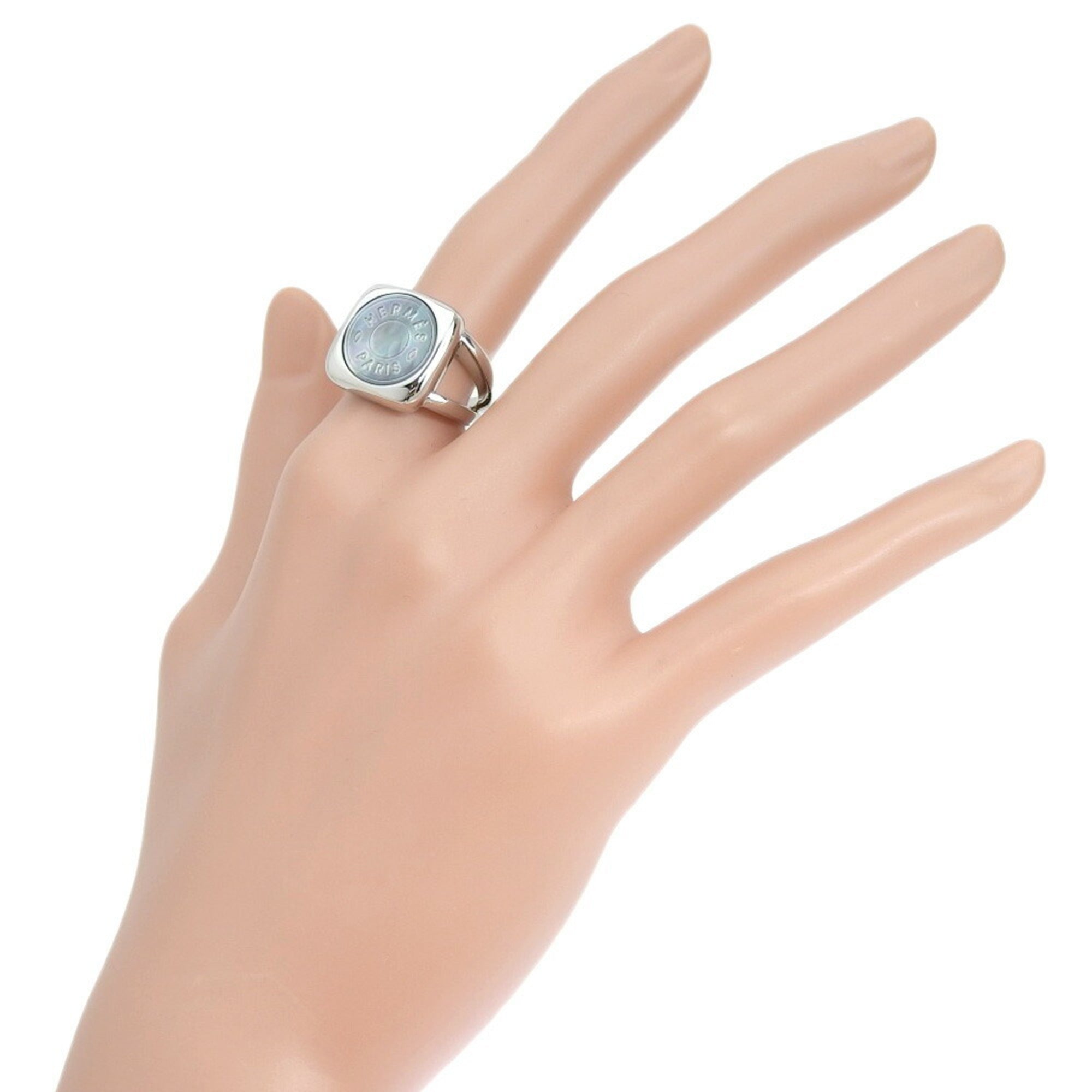 Hermes Sellier Silver Shell Silver 925 Band Ring (Pre-Owned)