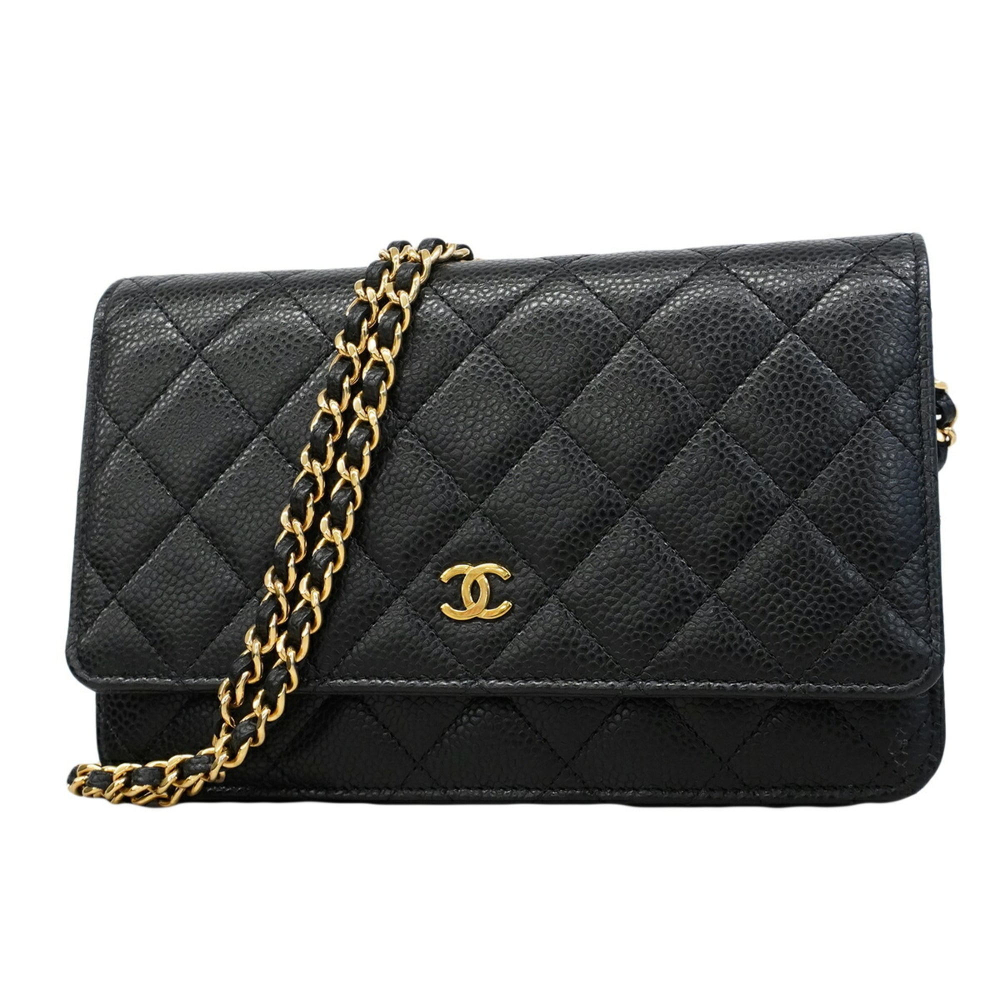 Chanel Black Grained Calfskin Chain/Shoulder Wallet (Pre-Owned)