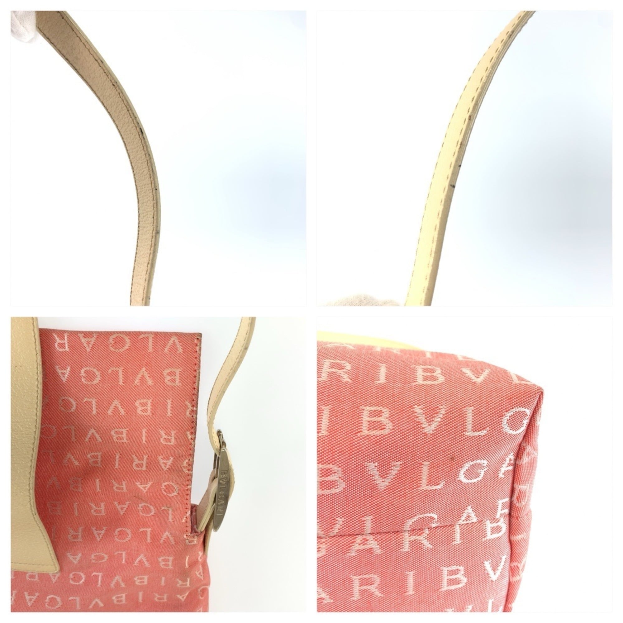 Bvlgari Cream Pink Canvas Leather Handbag Shoulder Bag (Pre-Owned)
