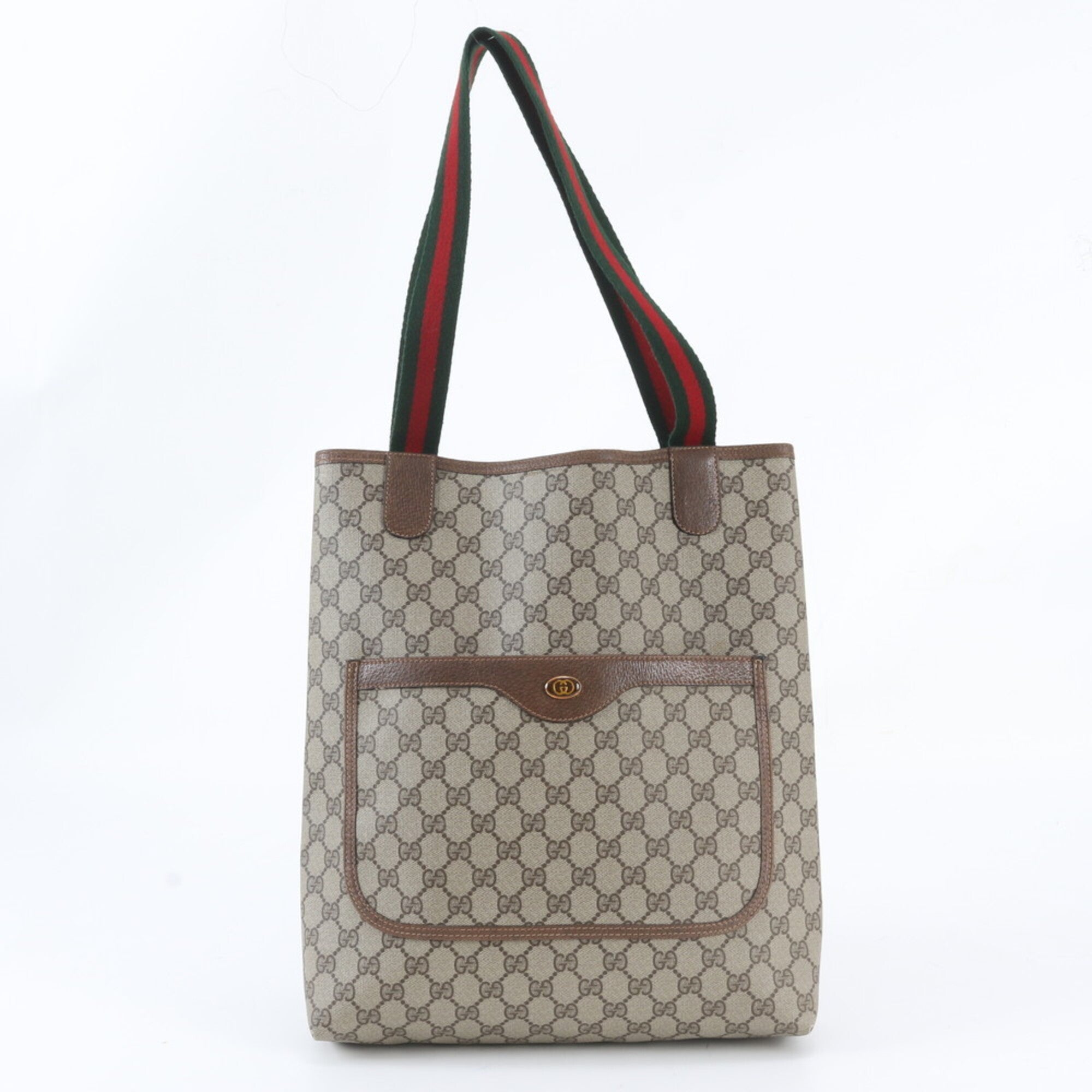 Gucci Sherry Line Beige Leather Coated Canvas Handbag Shoulder Bag Tote Bag (Pre-Owned)