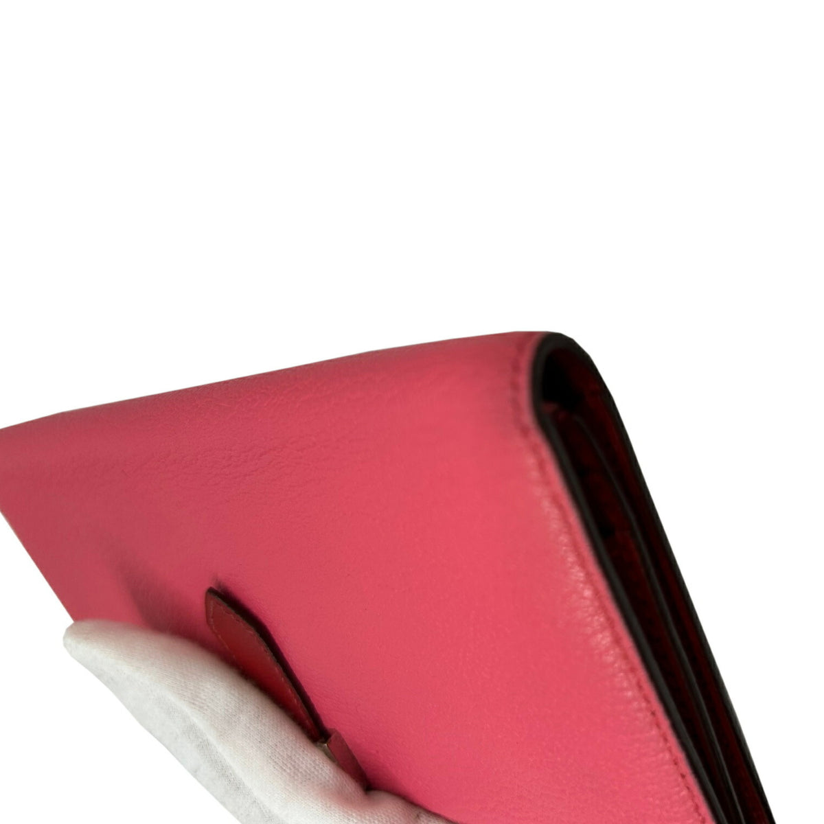 Hermes Bicolor Rouge Garance Chevre Leather Long Wallet (Bi-Fold) (Pre-Owned)