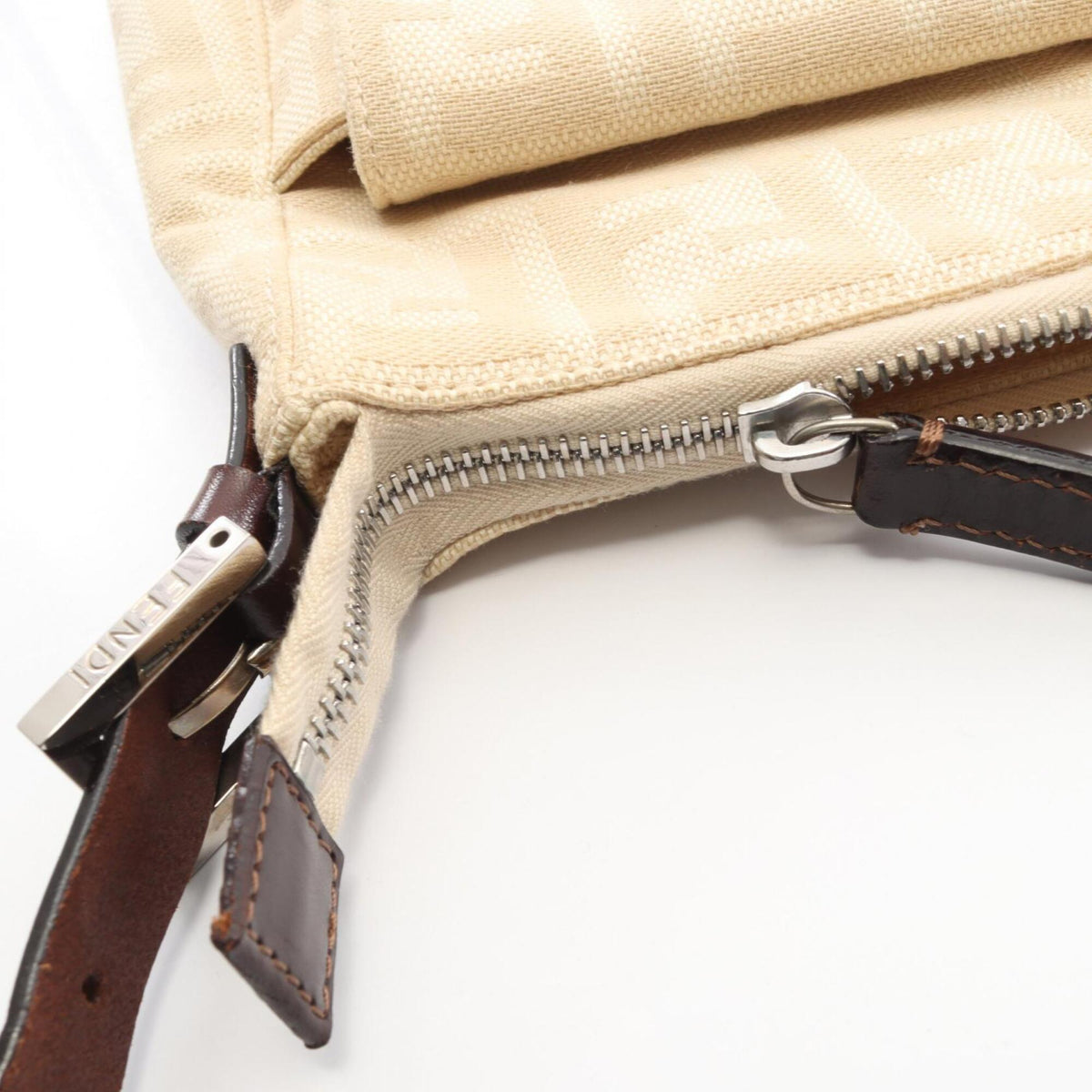 Fendi Beige Brown Canvas Leather Handbag Shoulder Bag (Pre-Owned)