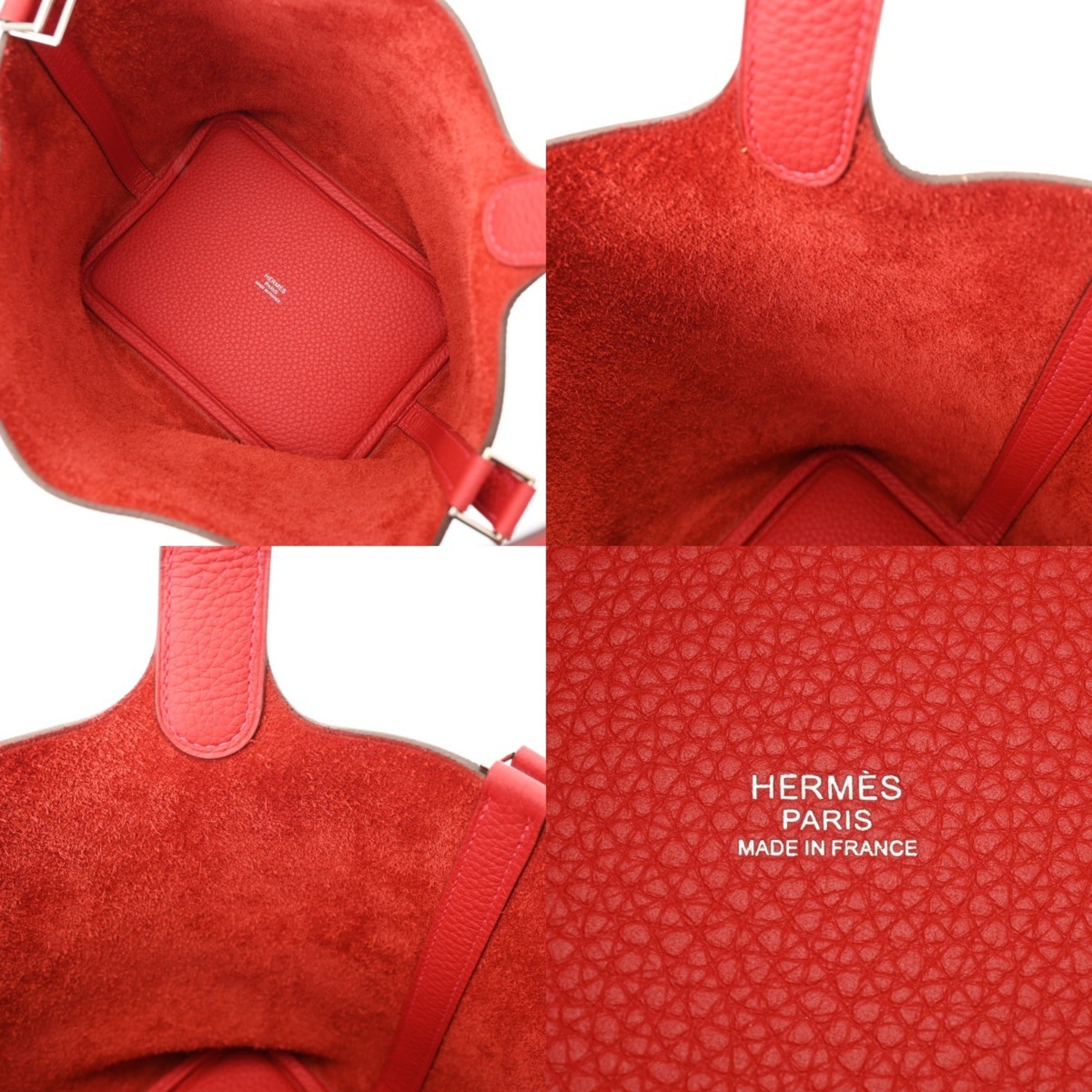 Hermes Rouge Casaque Taurillon Clemence Leather Handbag (Pre-Owned)
