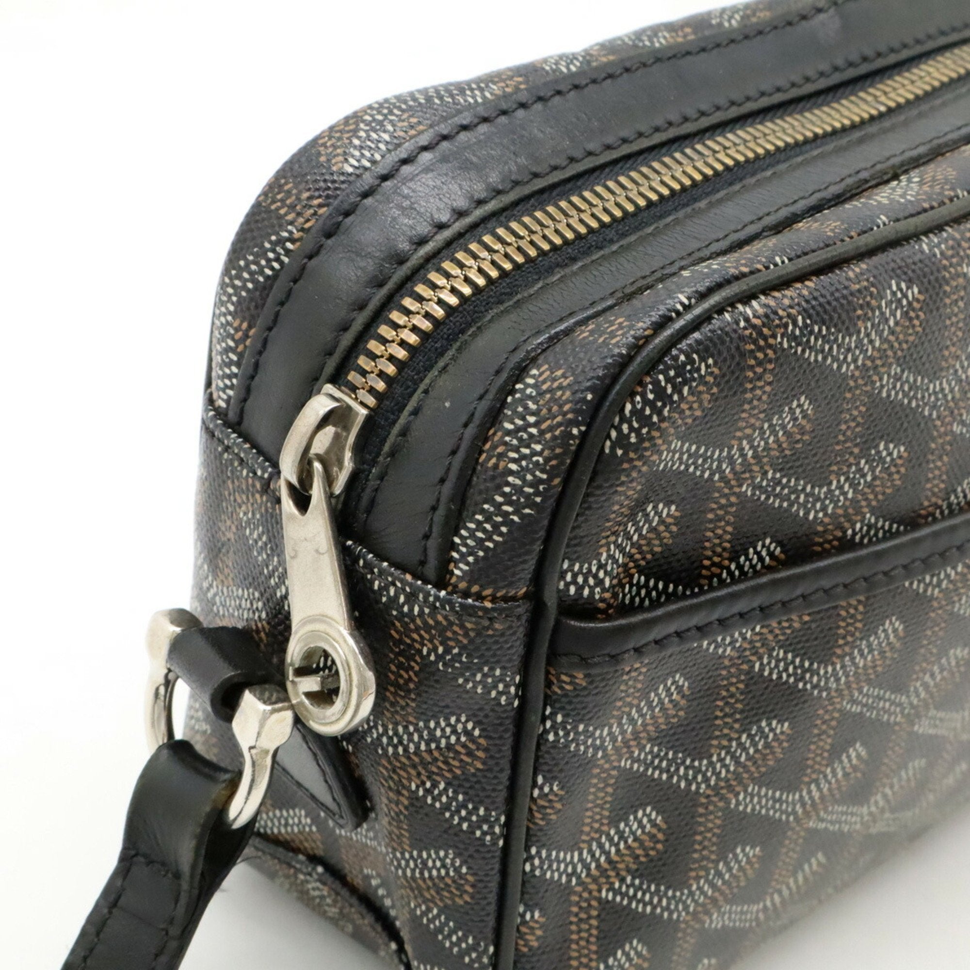 Goyard Black Brown White Coated Canvas Leather Pochette Shoulder Bag (Pre-Owned)