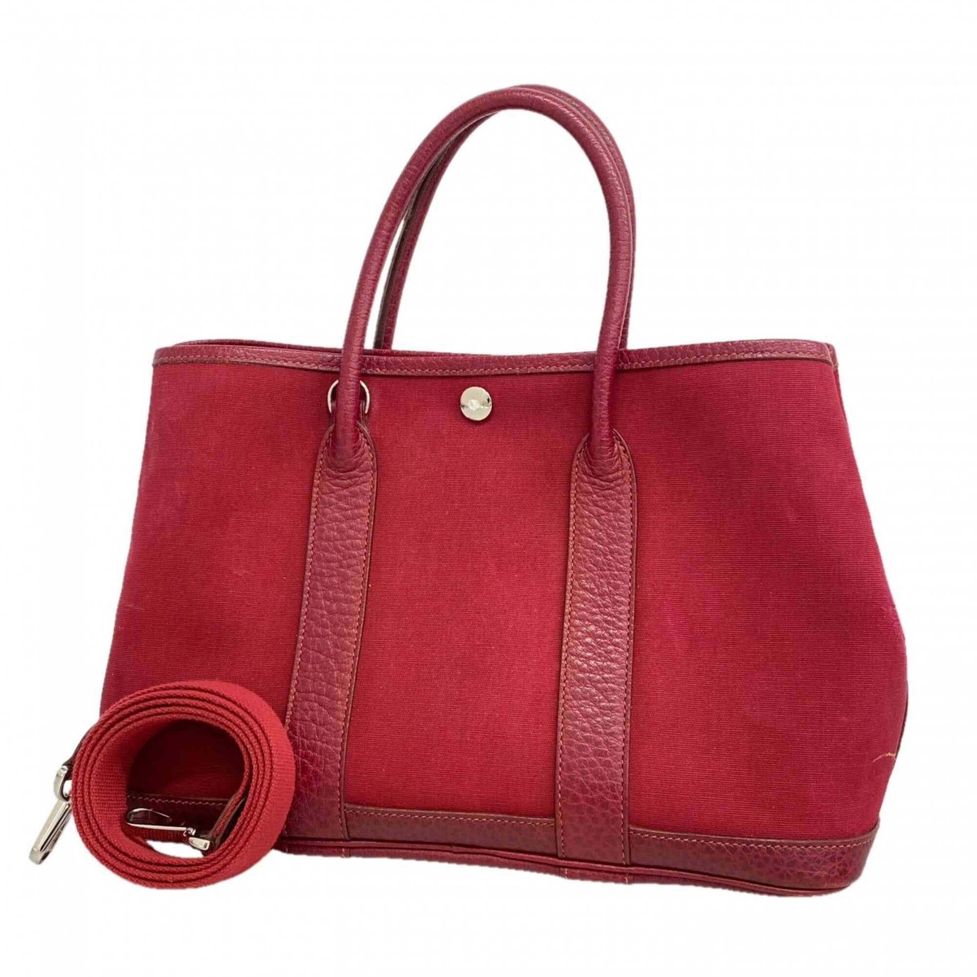 Hermes Red Color Toile Officier Handbag (Pre-Owned)
