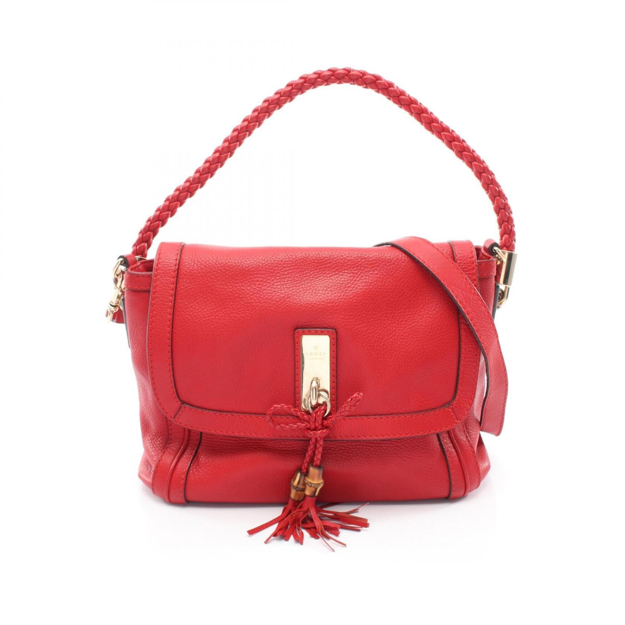 Gucci Red Color Leather Handbag Shoulder Bag (Pre-Owned)
