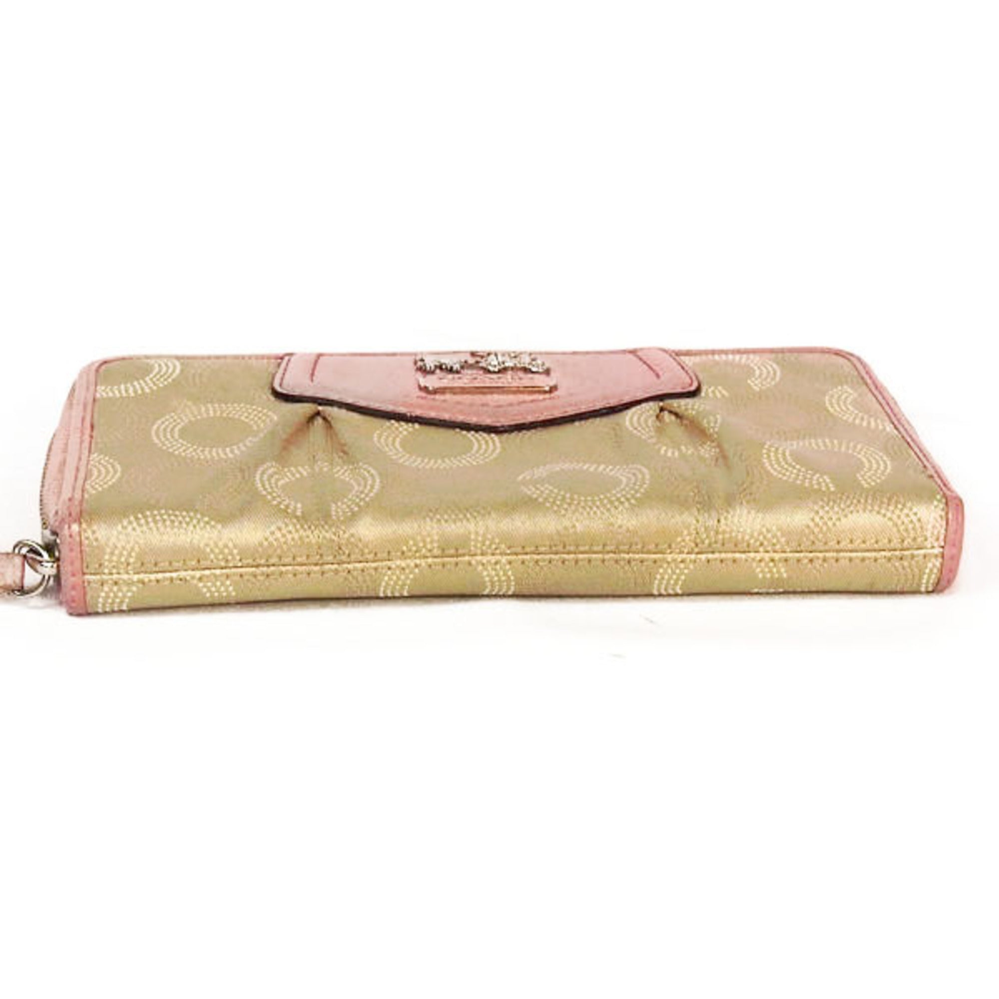 Coach Beige Pink Canvas Long Wallet (Bi-Fold) (Pre-Owned)