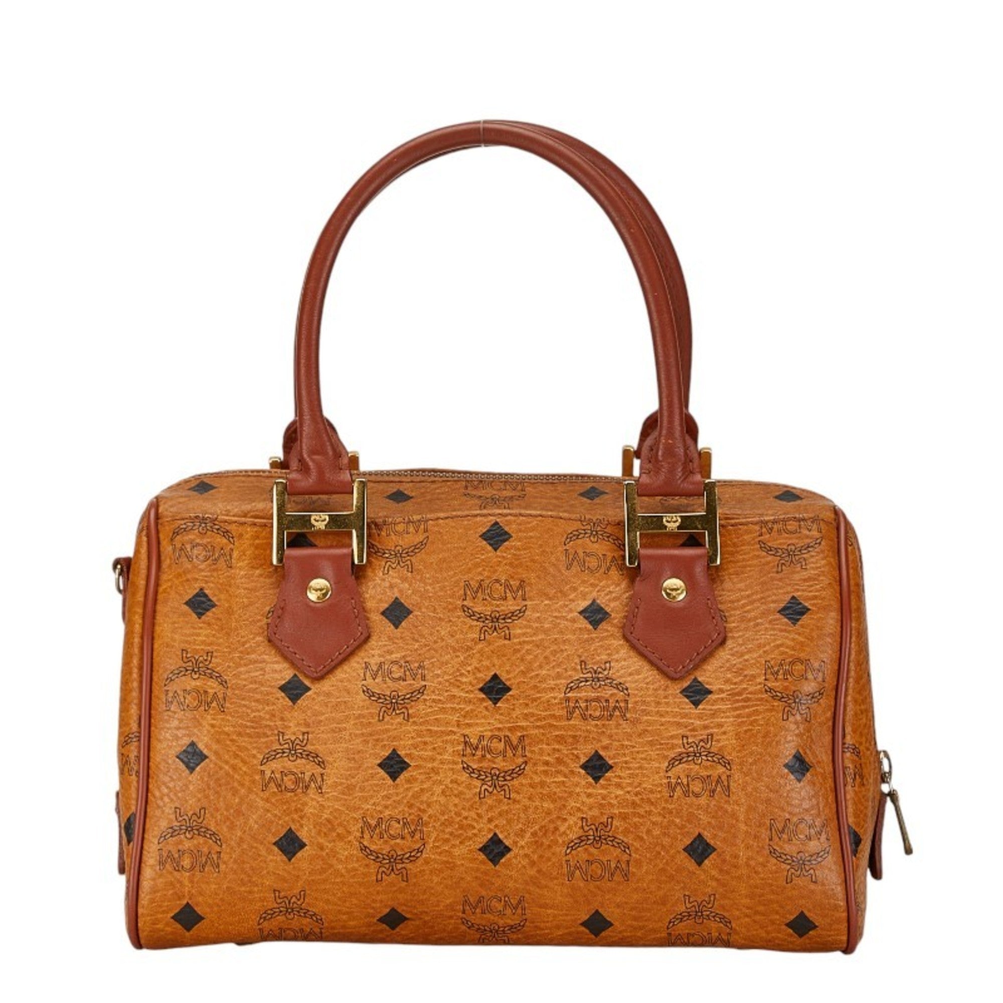 Mcm Brown Leather Boston Bag Handbag (Pre-Owned)