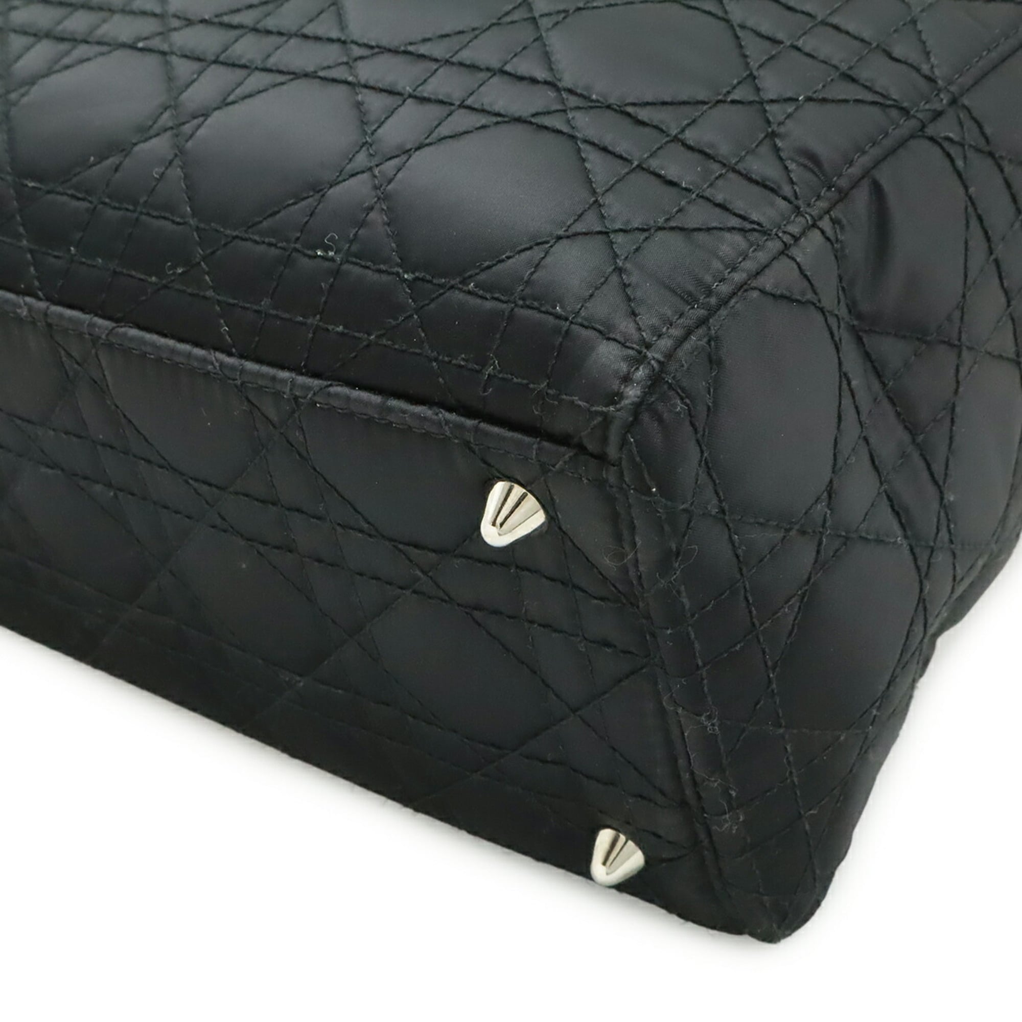 Christian Dior Lady Dior Black Satin Leather Handbag Shoulder Bag (Pre-Owned)