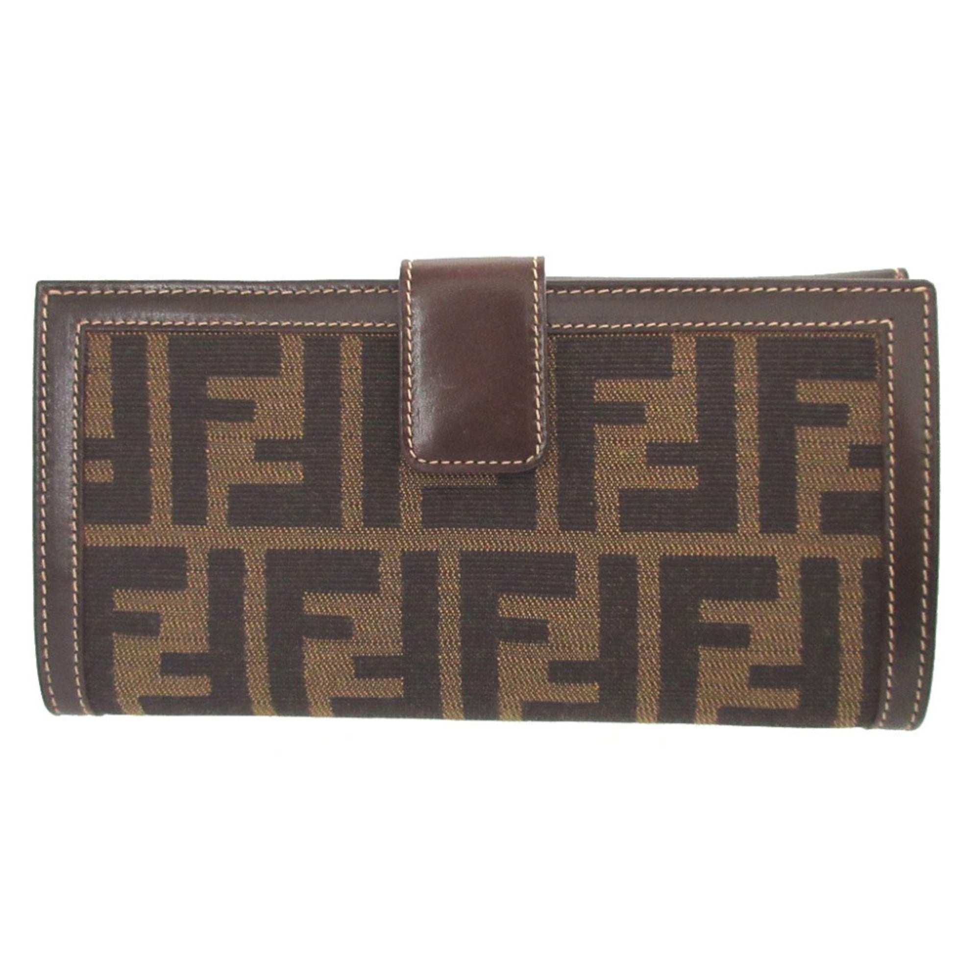 Fendi Brown Canvas Leather Long Wallet (Bi-Fold) (Pre-Owned)