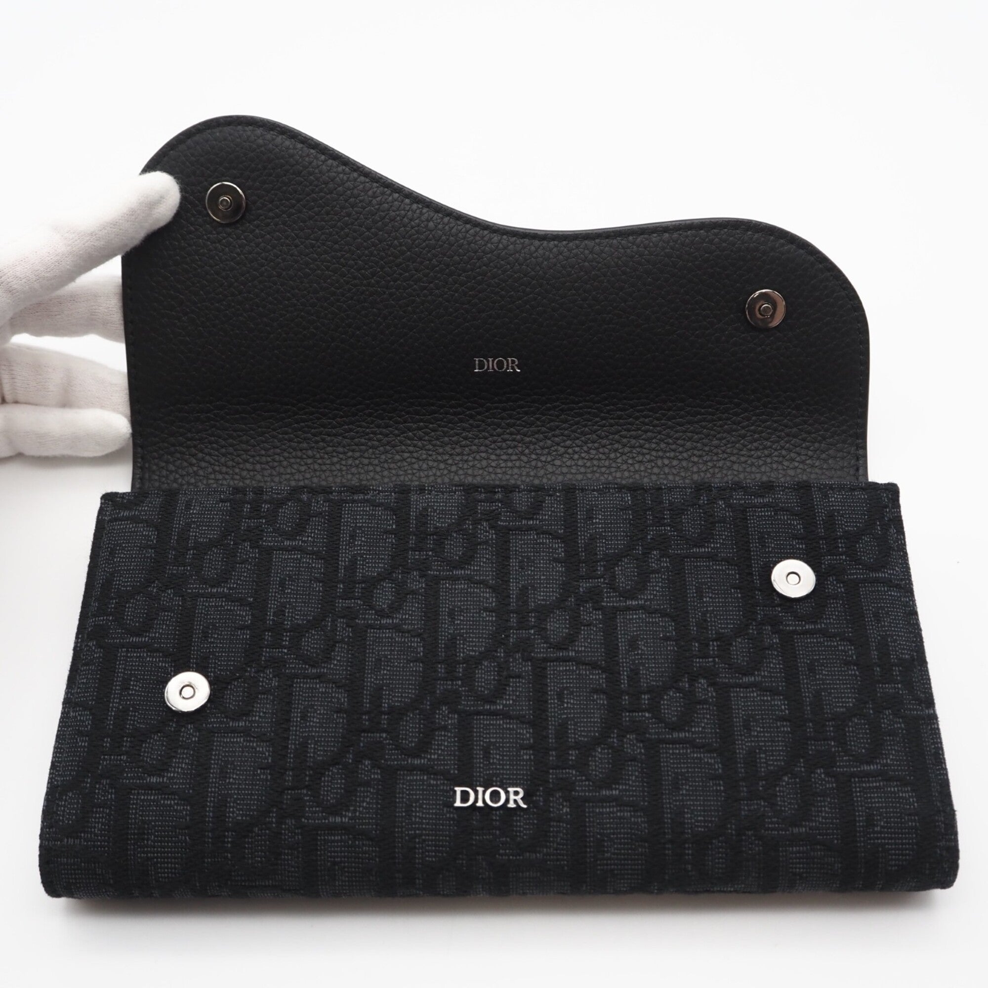 Christian Dior Black Canvas Leather Long Wallet (Bi-Fold) (Pre-Owned)