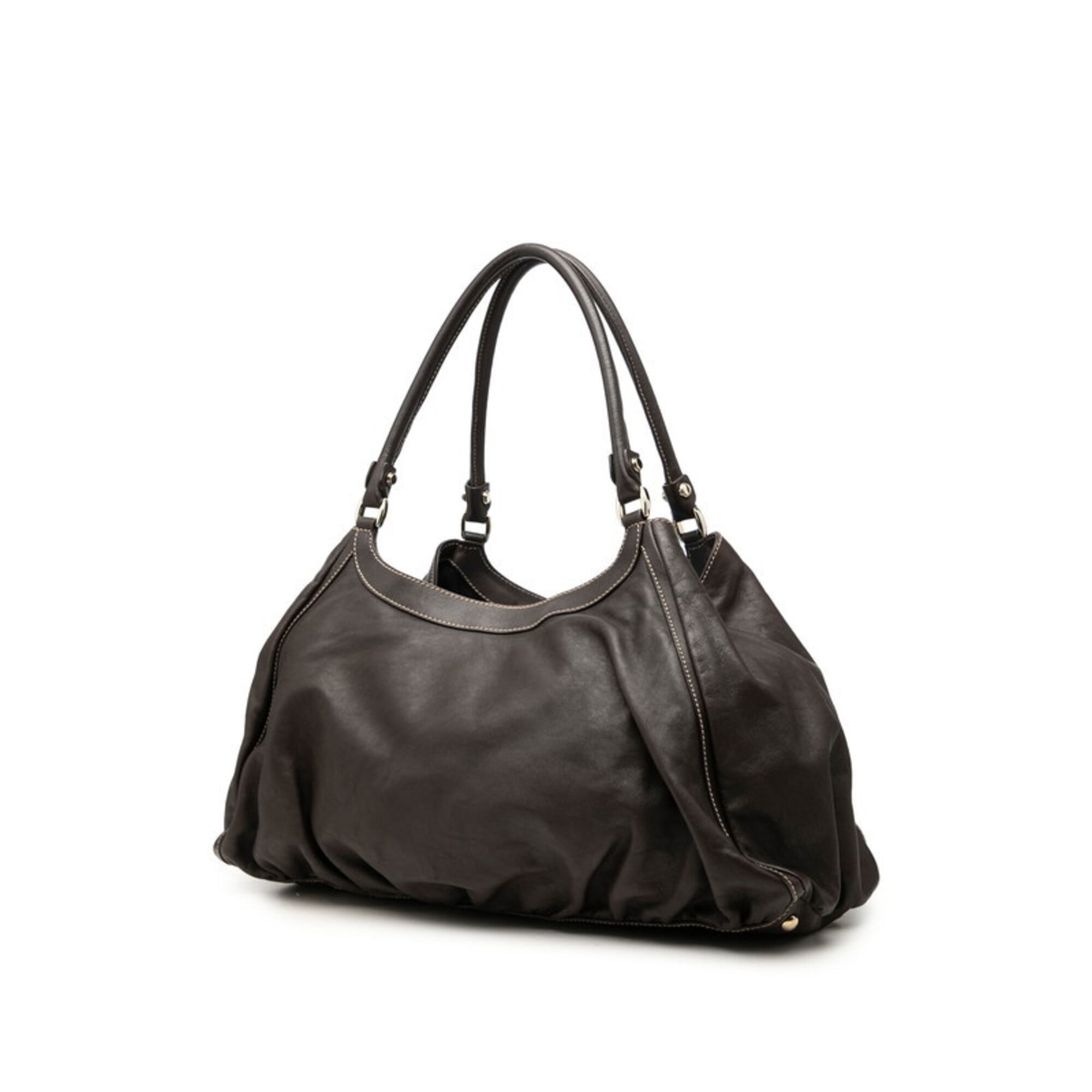 Gucci Brown Leather Shoulder Bag Tote Bag (Pre-Owned)
