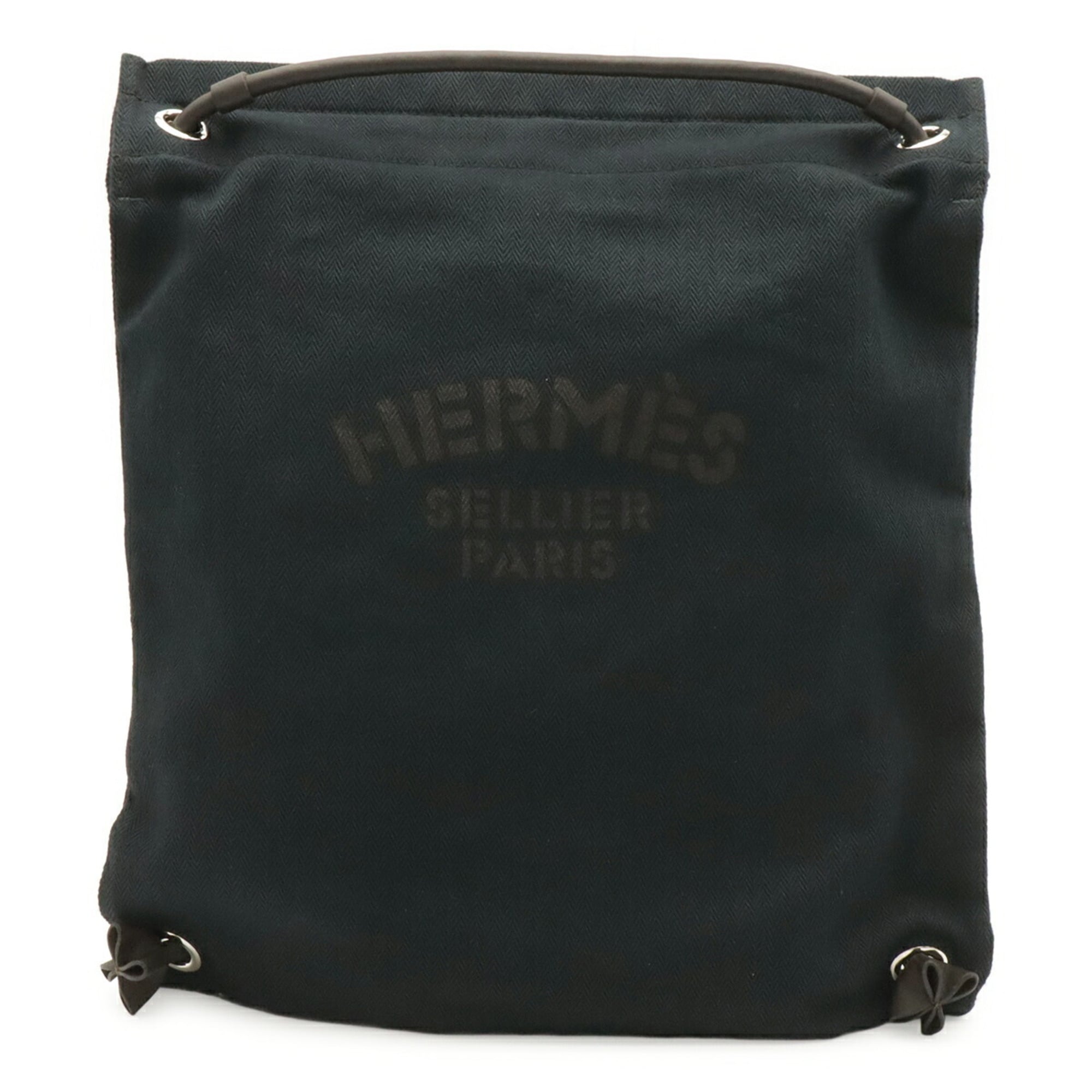 Hermes Black Brown Dark Brown Toile Chevron Backpack Shoulder Bag (Pre-Owned)