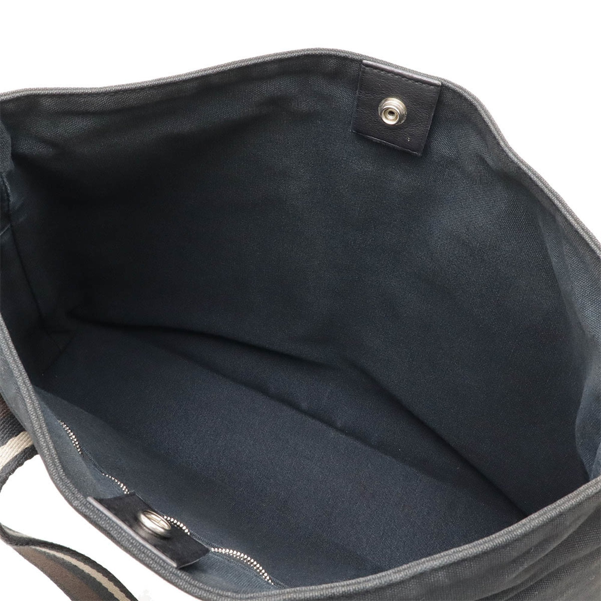 Hermes Beige Black Brown Canvas Leather Shoulder Bag Tote Bag (Pre-Owned)