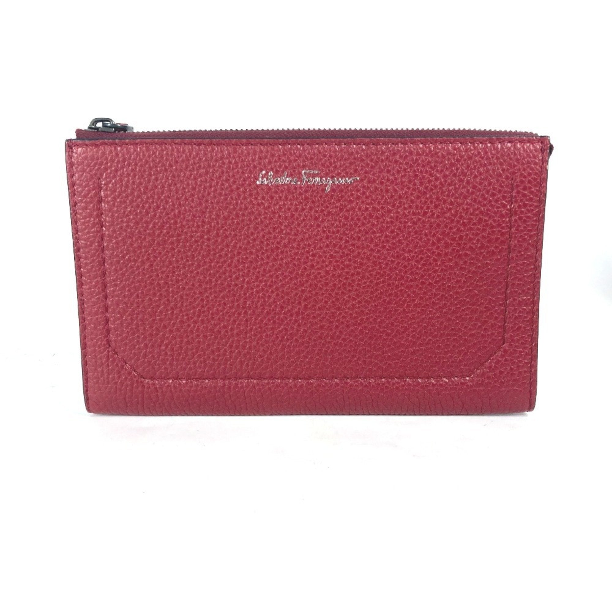 Salvatore Ferragamo Red Color Leather Clutch Bag Pouch (Pre-Owned)