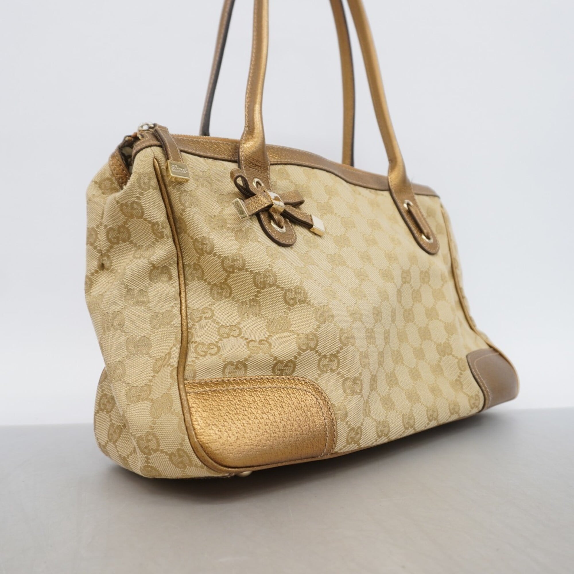Gucci Gold Light Brown Canvas Tote Bag (Pre-Owned)