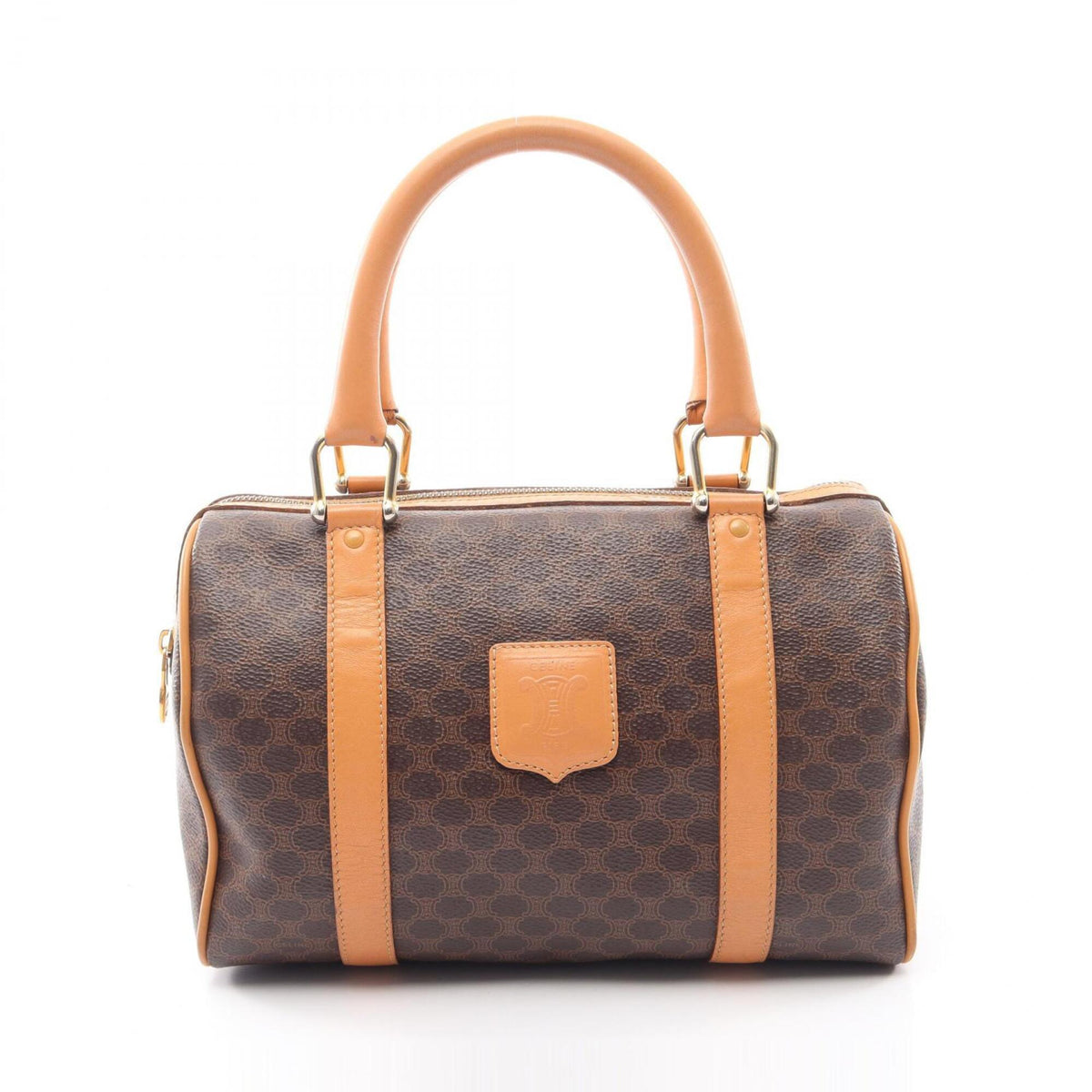 Celine Brown Coated Canvas Leather Boston Bag Handbag (Pre-Owned)