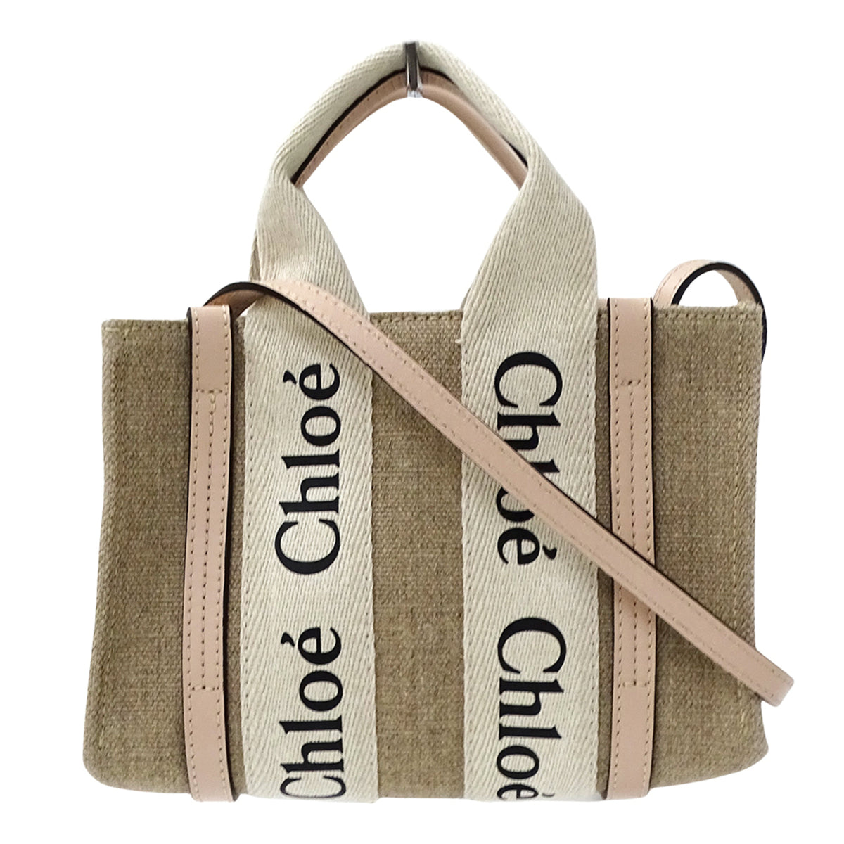 Chloé Beige Pink Canvas Handbag Shoulder Bag Tote Bag (Pre-Owned)
