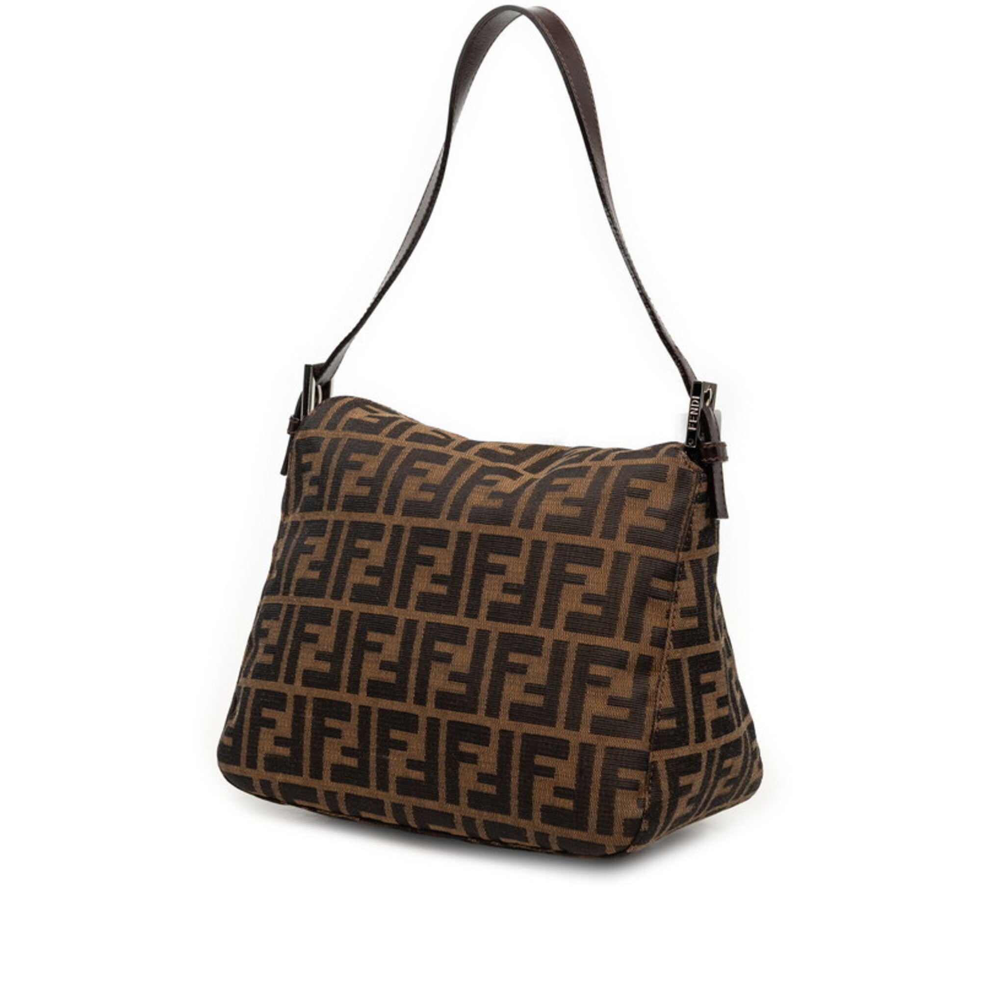 Fendi Zucca Brown Canvas Leather Handbag Shoulder Bag (Pre-Owned)