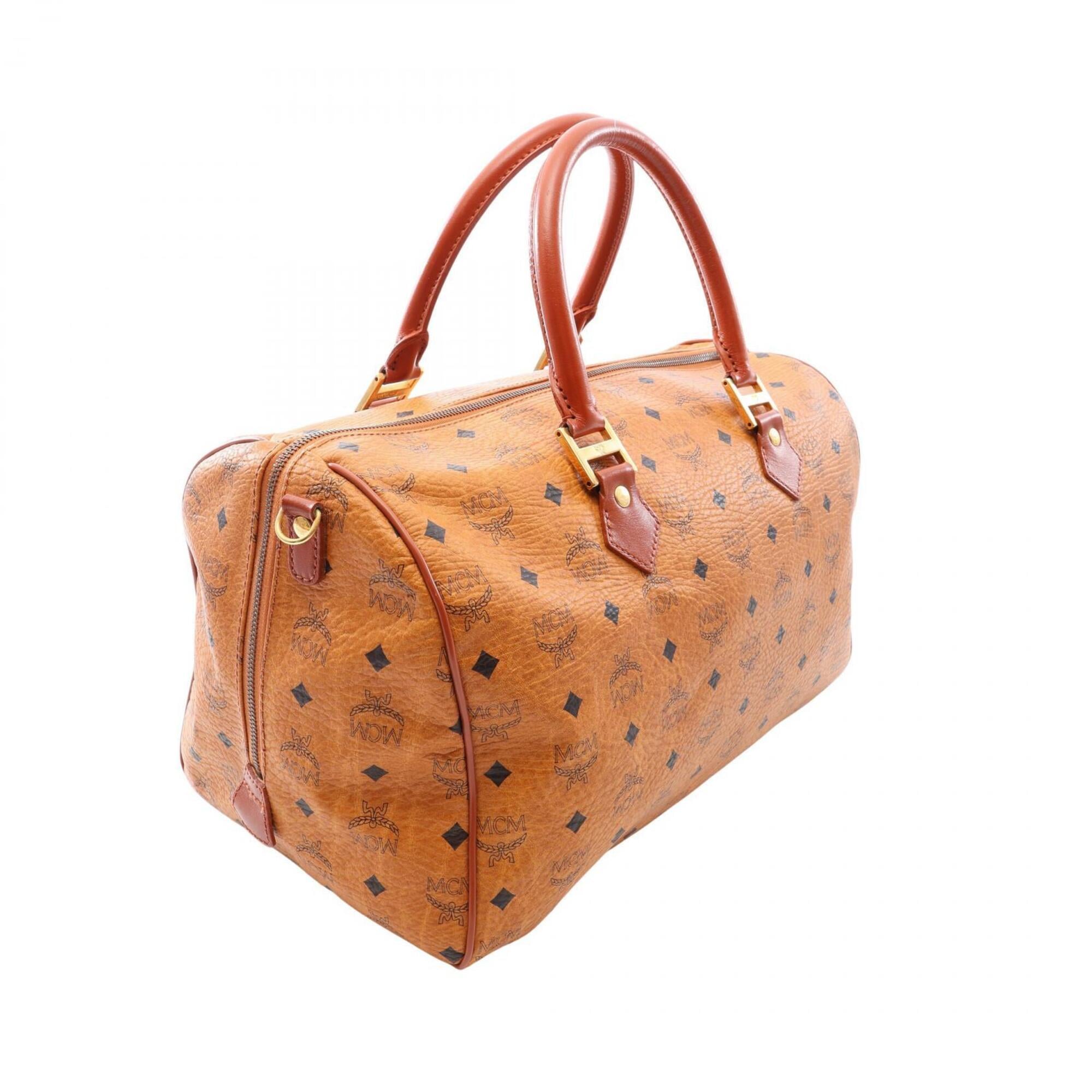 Mcm Brown Coated Canvas Leather Boston Bag Handbag (Pre-Owned)
