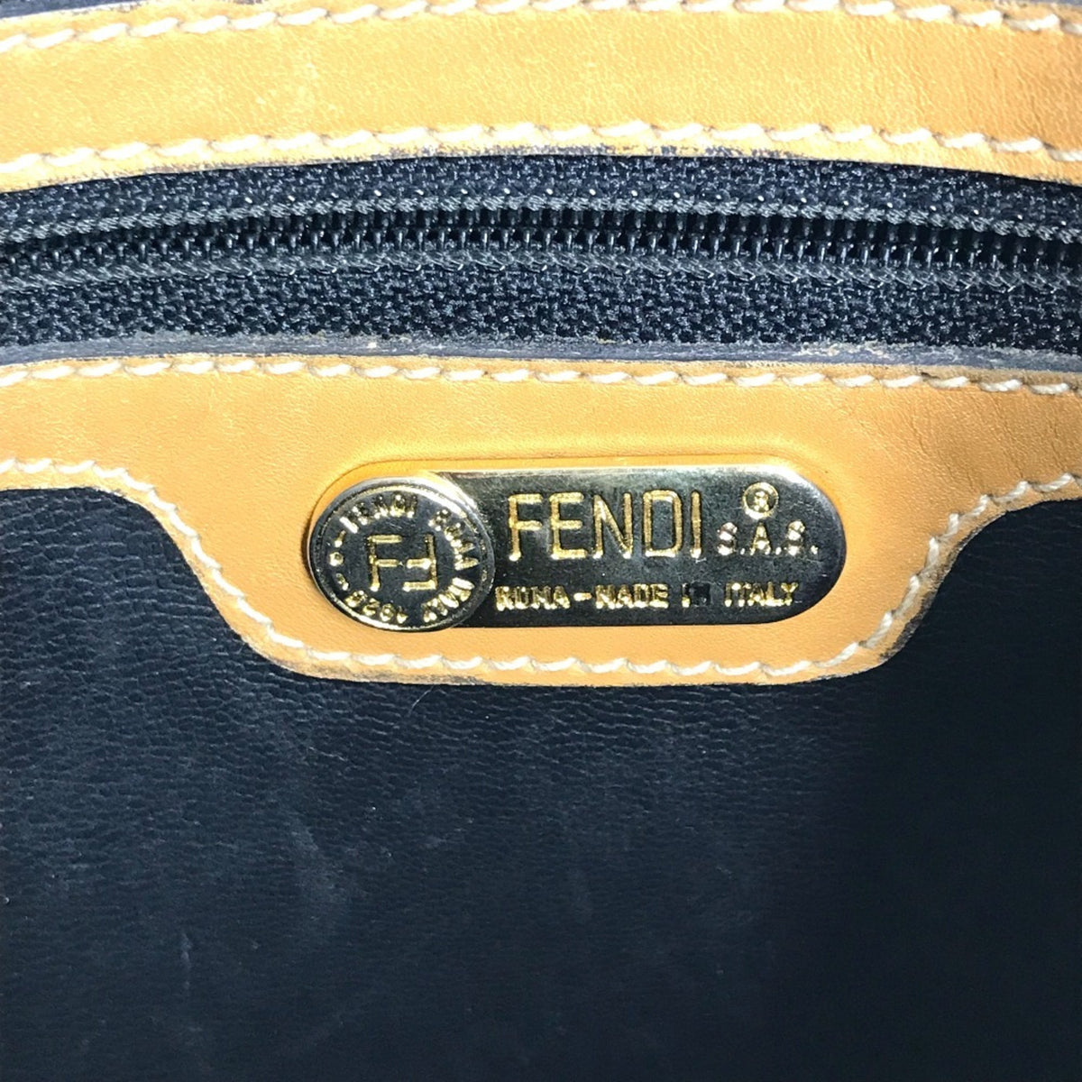 Fendi Pequin Brown Khaki Leather Canvas Shoulder Bag (Pre-Owned)