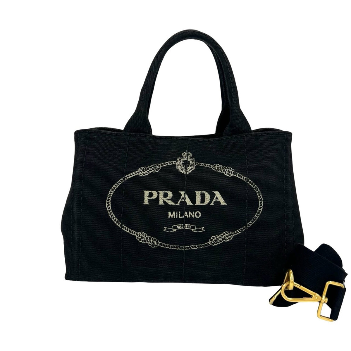 Prada Black Canvas Handbag Shoulder Bag Tote Bag (Pre-Owned)